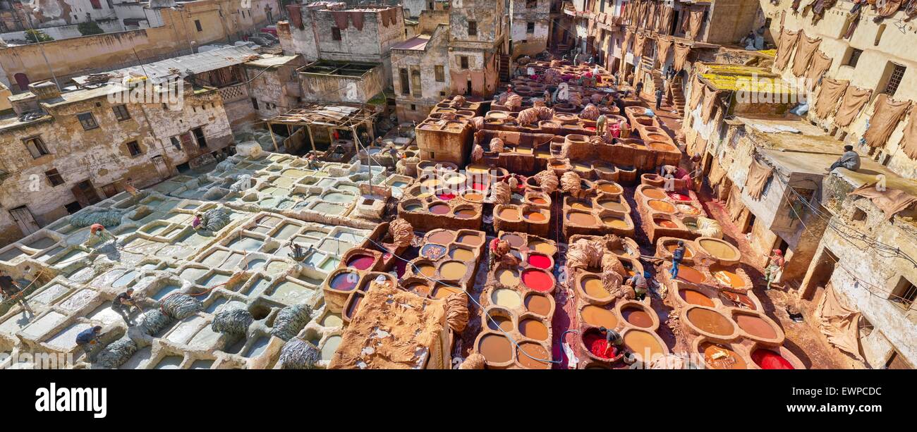 Leather Chouwara Tannery, Fez Medina, Morocco, Africa Stock Photo