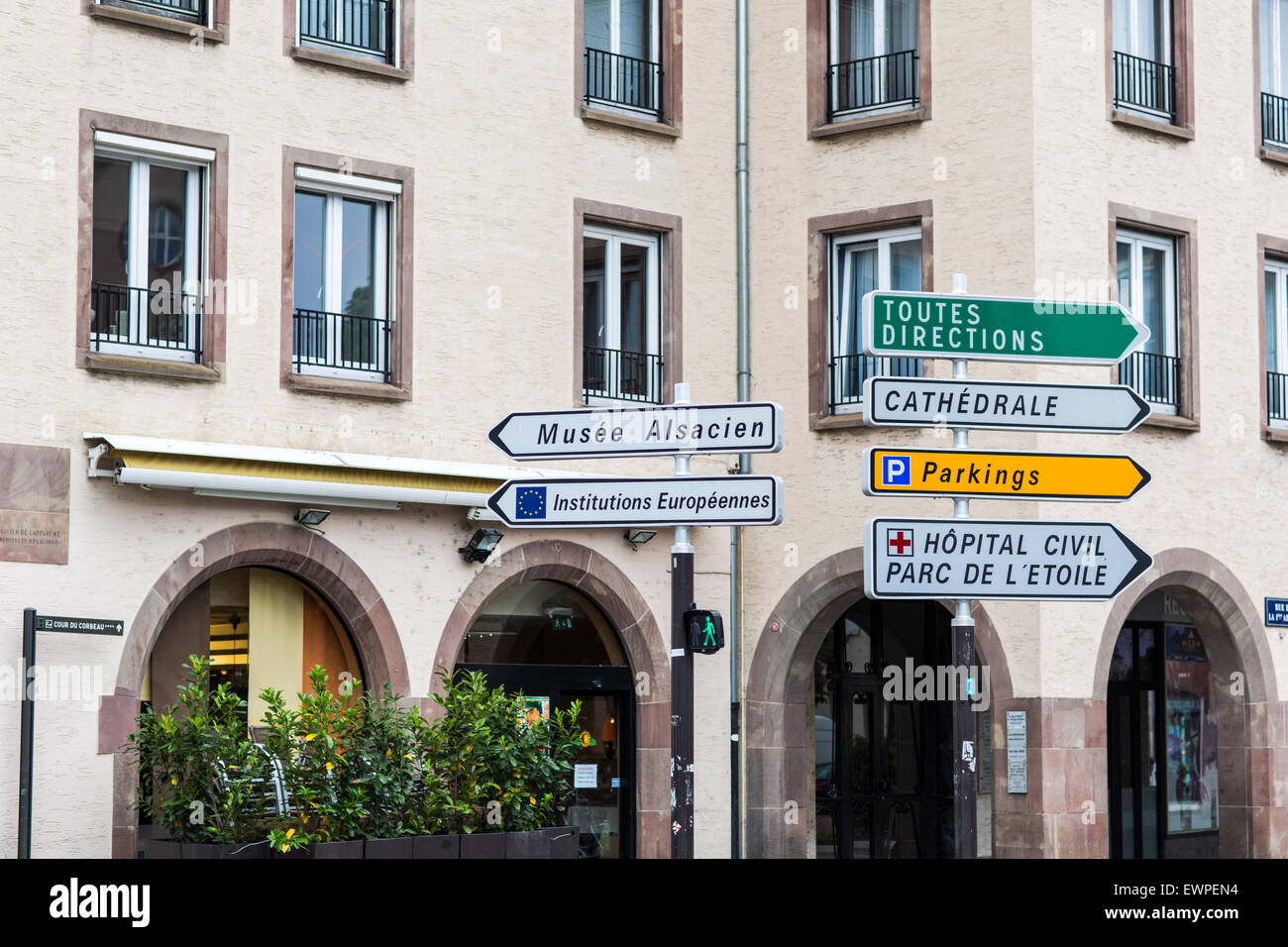 Traffic signs, Strasbourg, Alsace, France Stock Photo