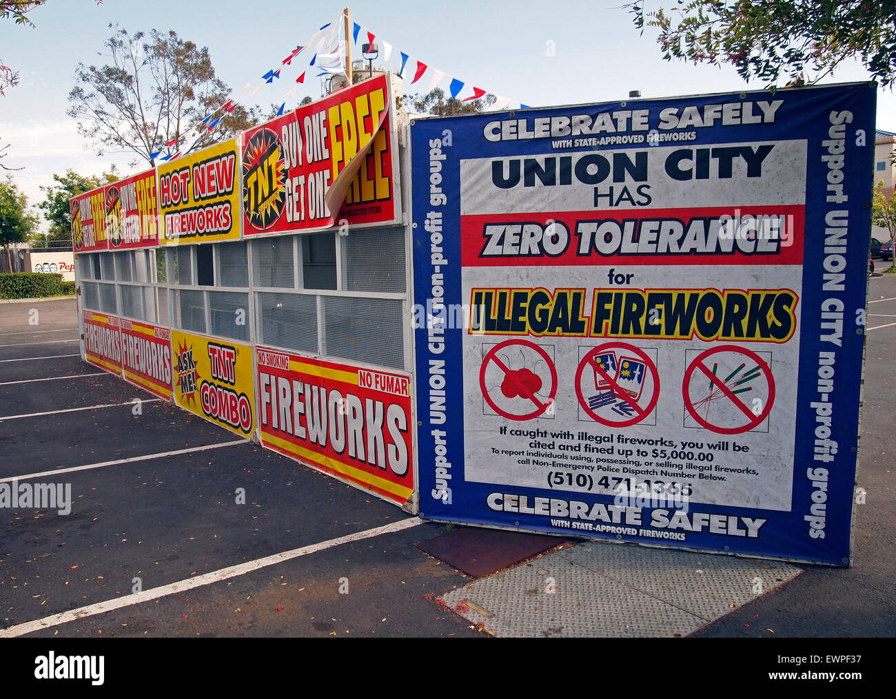 4th of July Fireworks signs, Union City, California Stock Photo Alamy
