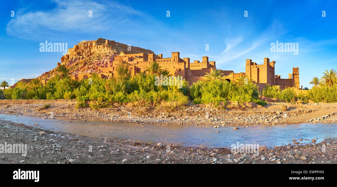 Panoramic view of Ait Benhaddou, Ait Ben Haddou, Kasbah, Ouarzazate, Morocco, Africa Stock Photo