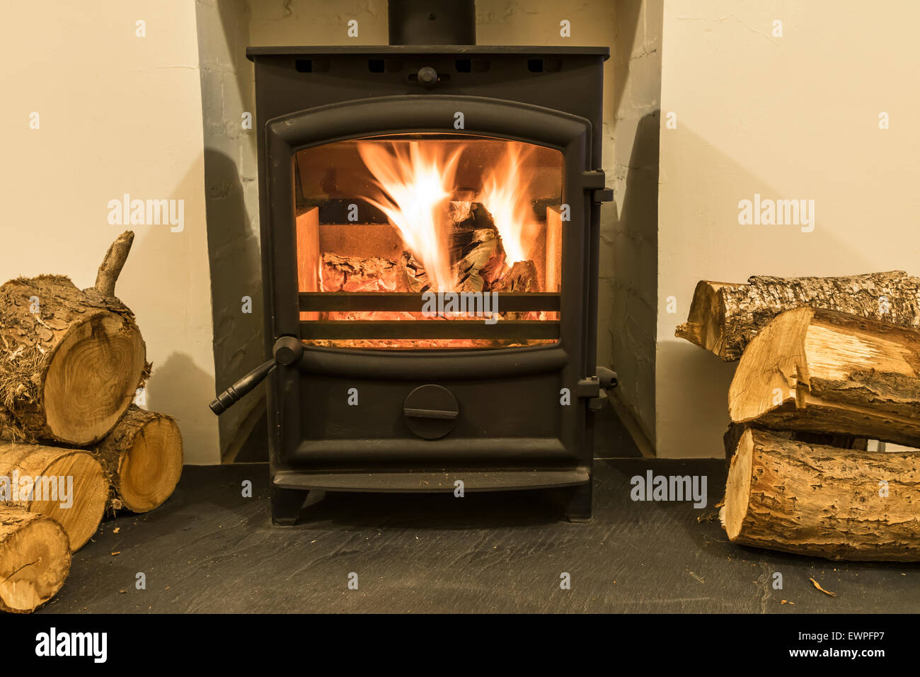 Hetas approved Wood burning stove Stock Photo