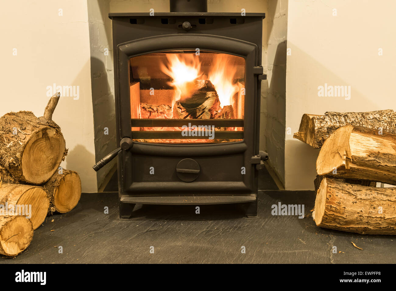 Hetas approved Wood burning stove Stock Photo