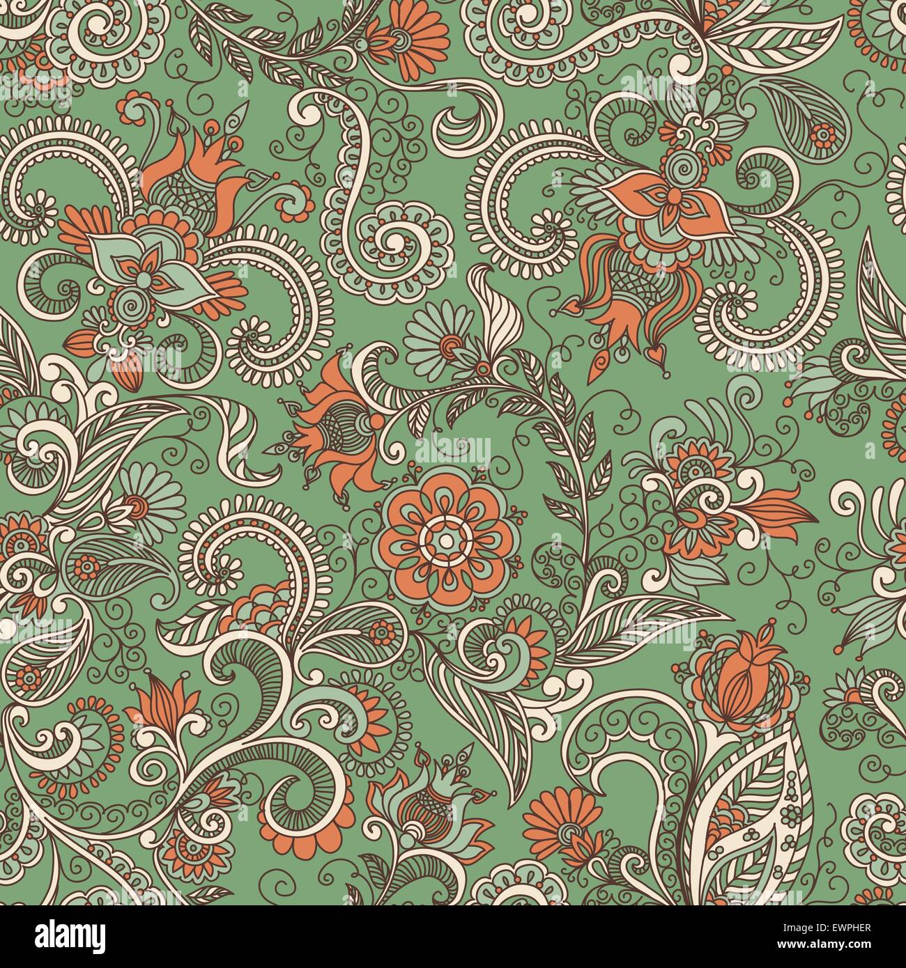vector seamless green and orange floral pattern Stock Vector Image ...