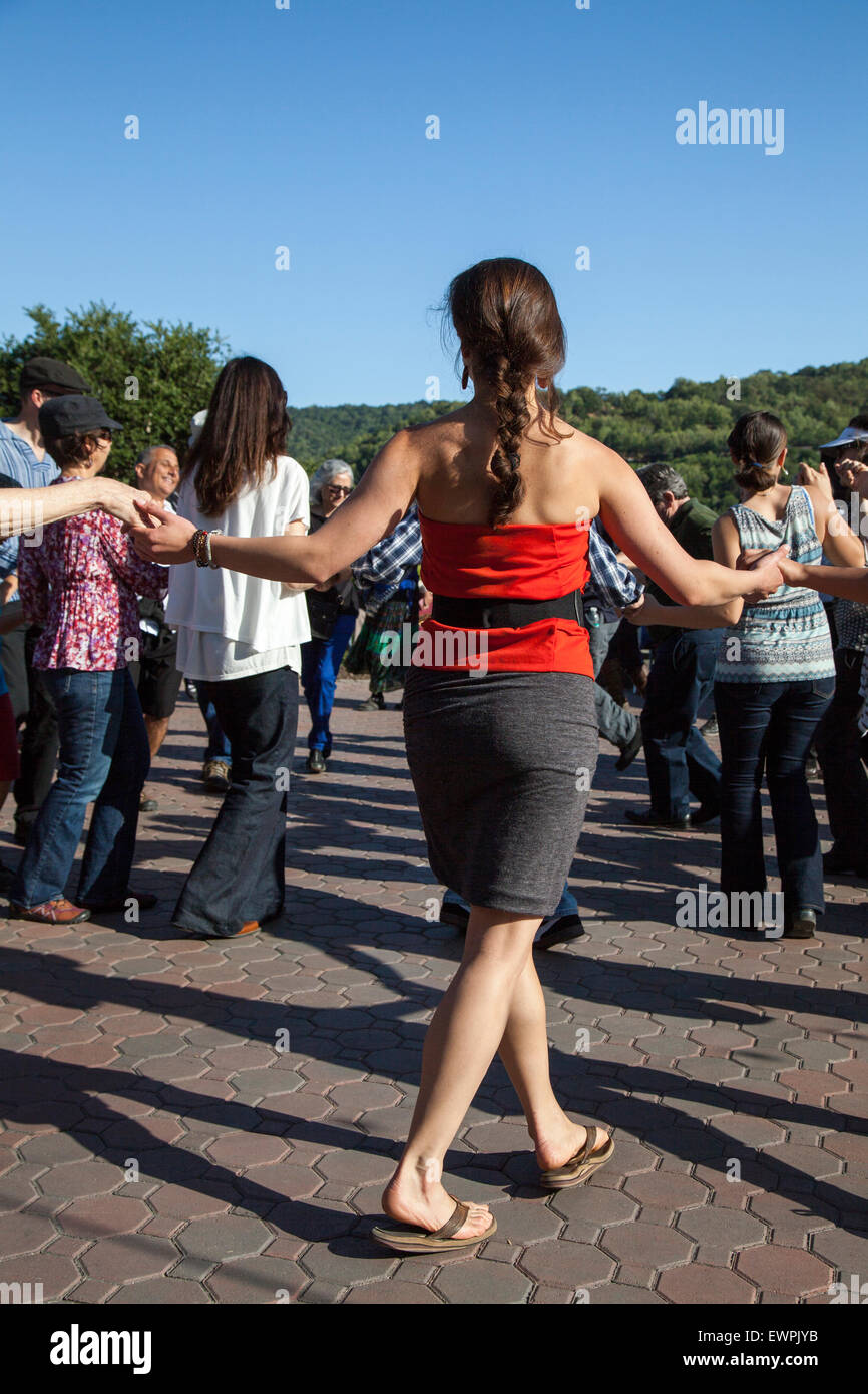 Dancing participants at Greek Festival, Novato, California, USA Stock Photo