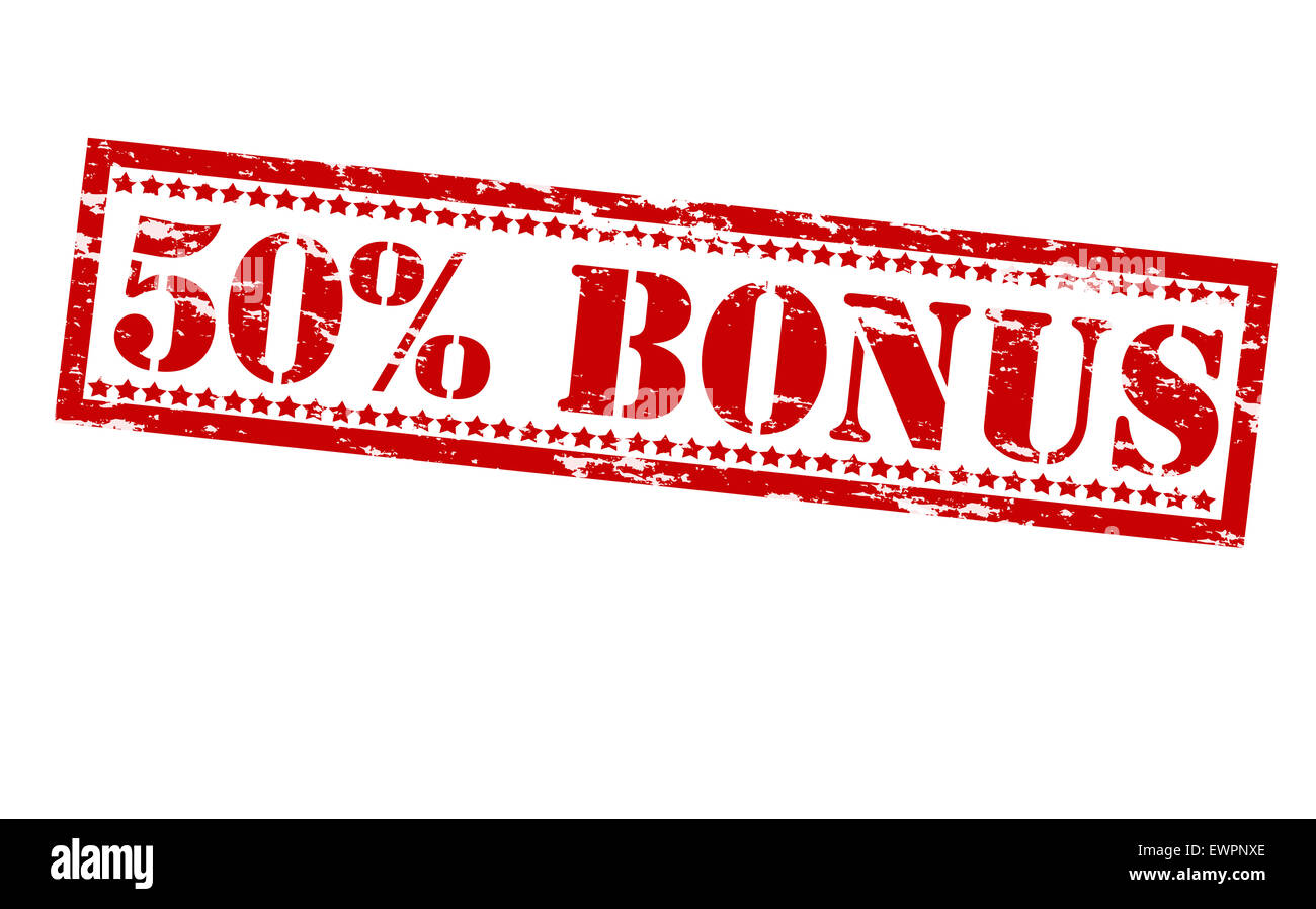 Rubber stamps with text fifty percent bonus inside, illustration Stock