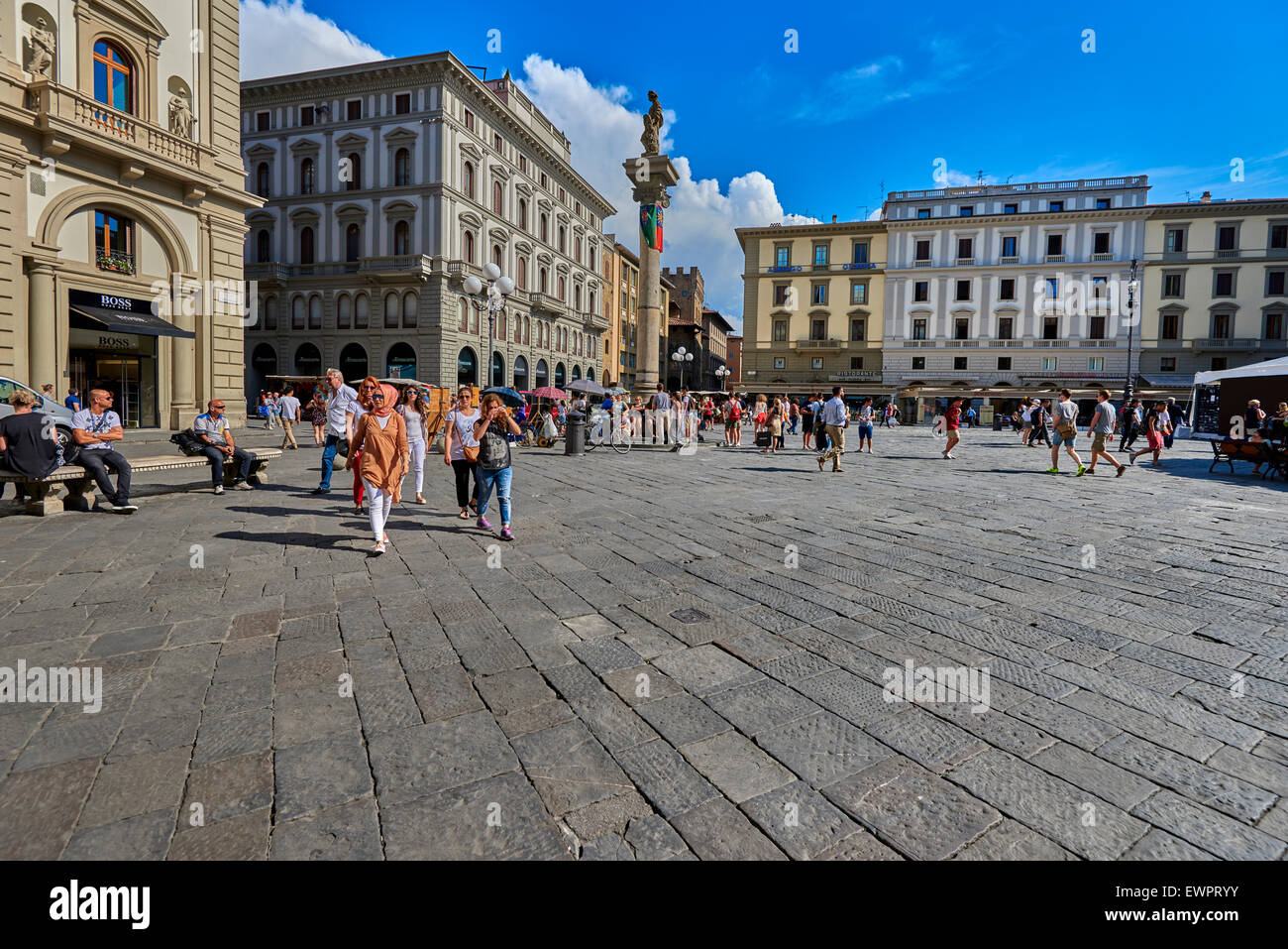 Piazza della Repubblica, is a city square in Florence, Italy. It is on the site, first of the city's forum Stock Photo