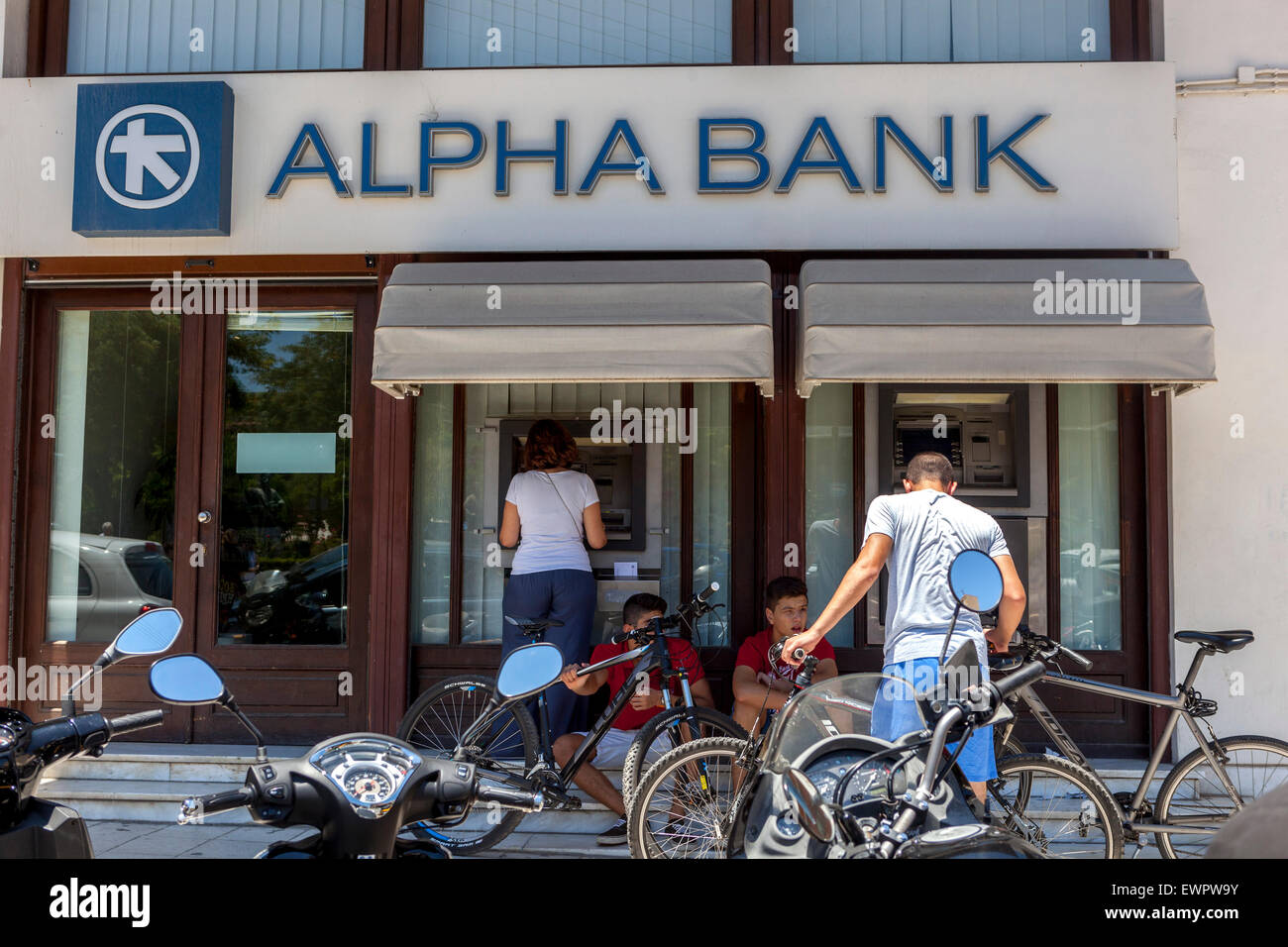 Alpha Bank, sign, Crete, Greece Stock Photo