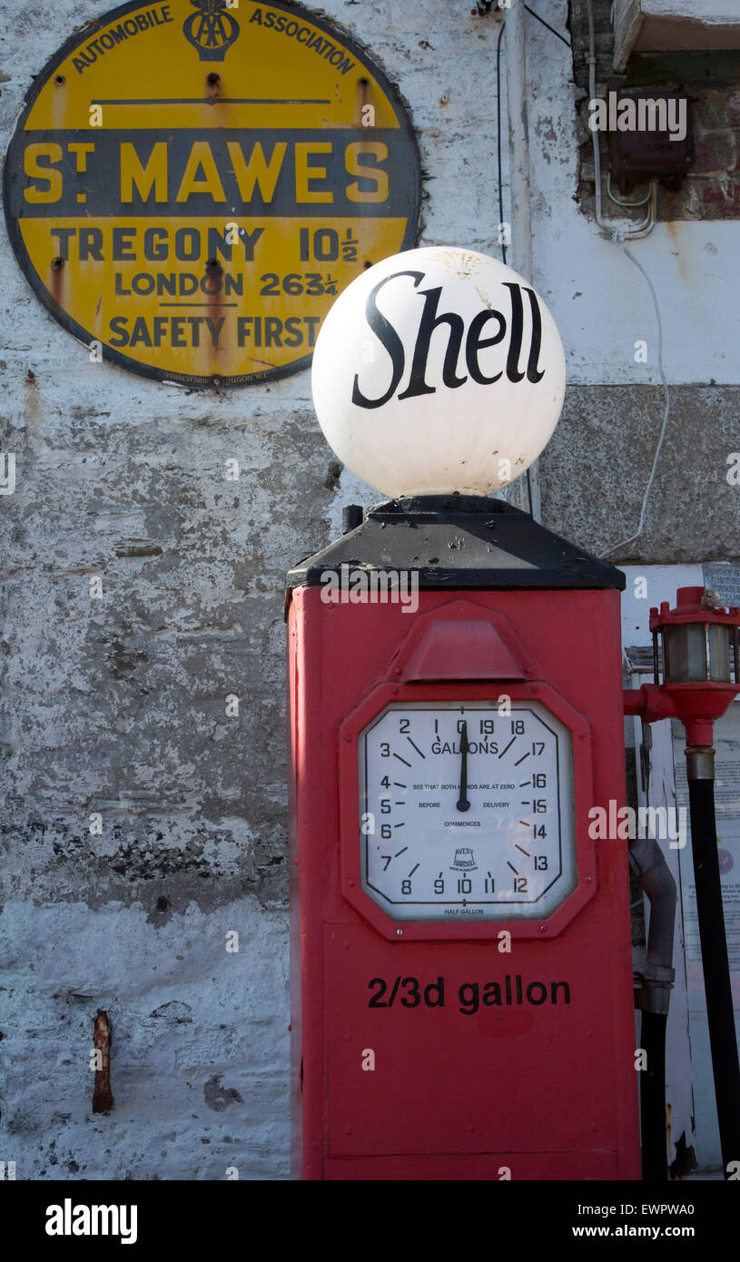 Old shell petrol pump, St Mawes, Cornwall, England, UK Stock Photo