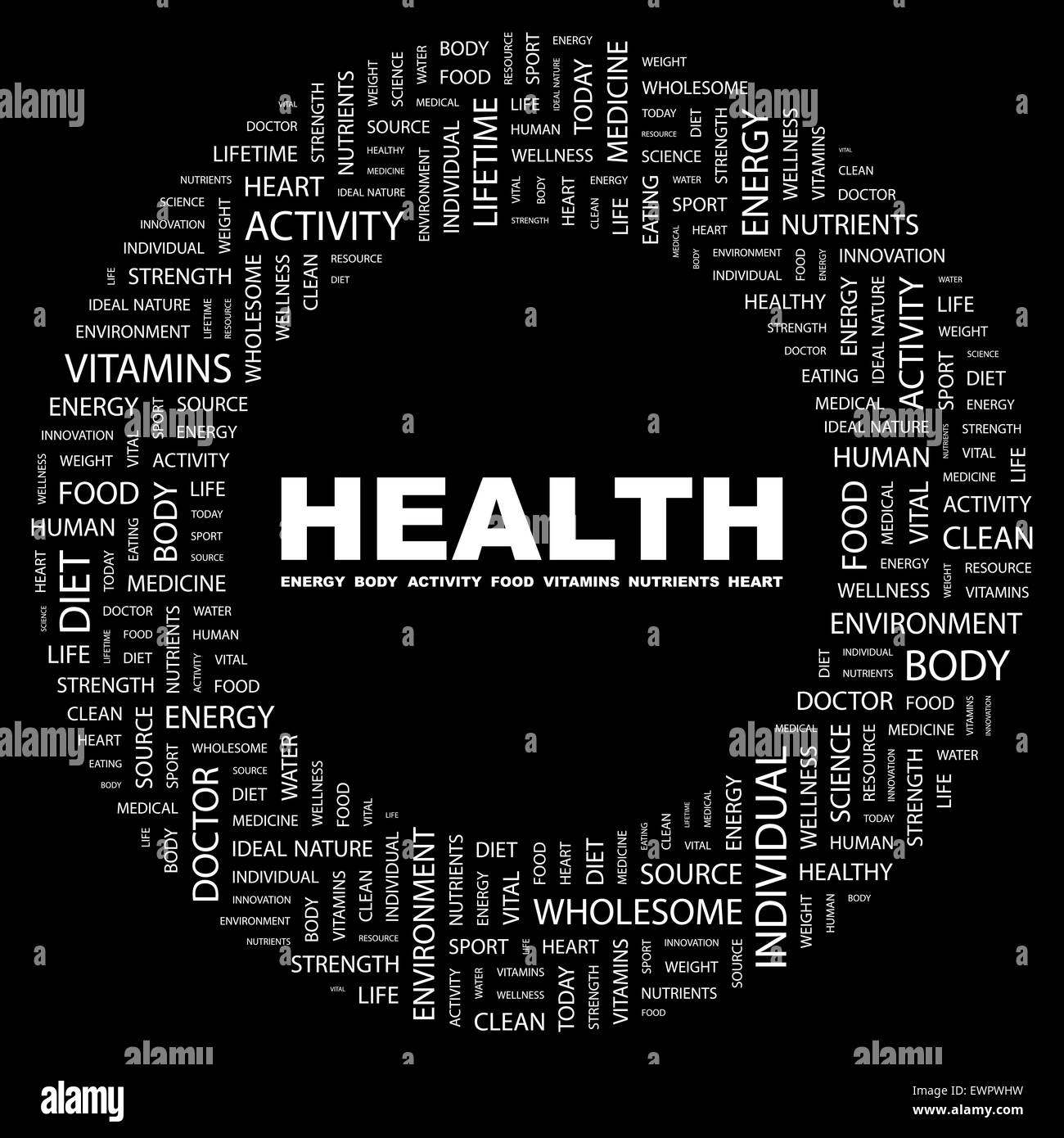 HEALTH. Word cloud concept illustration. Wordcloud collage. Stock Vector