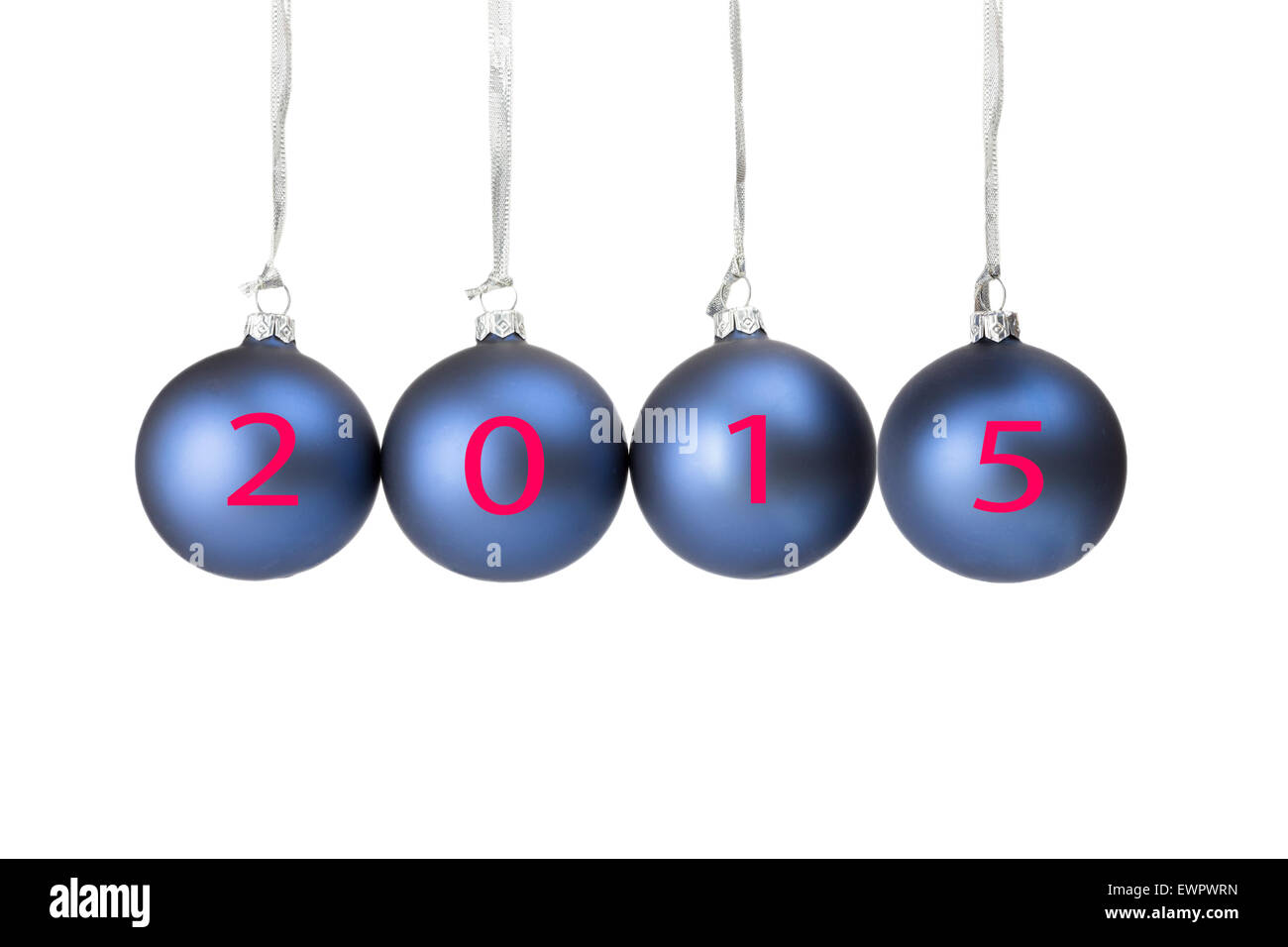 Four blue christmas balls or baubles with numbers of present year 2015 isolated on white background Stock Photo