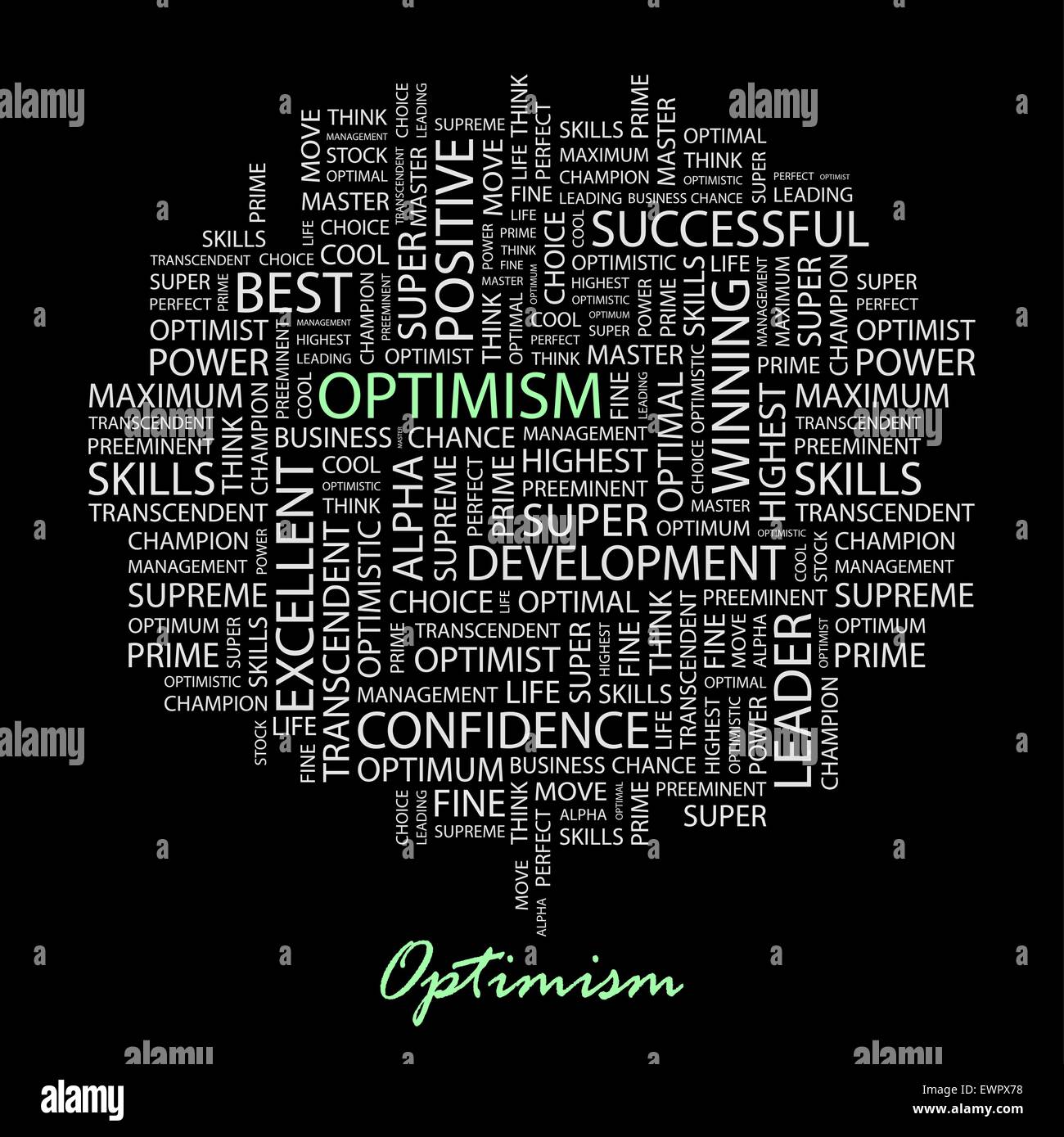 OPTIMISM. Word cloud illustration. Tag cloud concept collage Stock