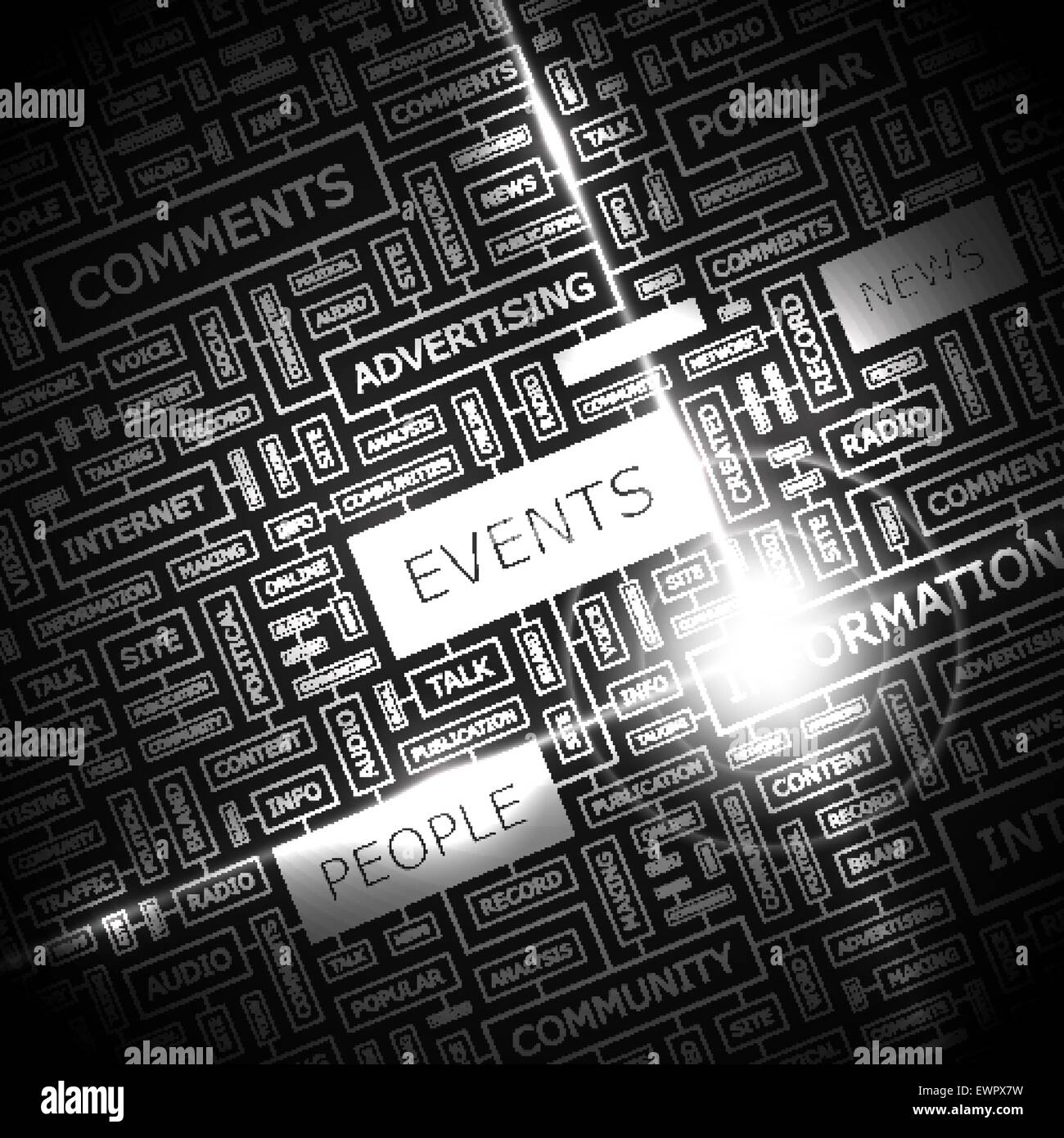 EVENTS. Word cloud concept illustration. Wordcloud collage. Stock Vector