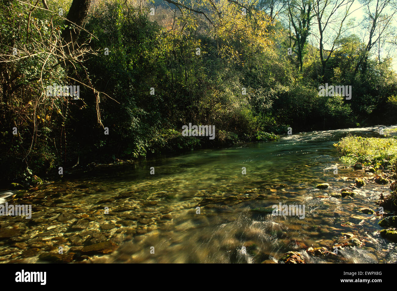 Aniene River near Jenne, Aniene River Valley, Lazio, Italy, Europe Stock Photo