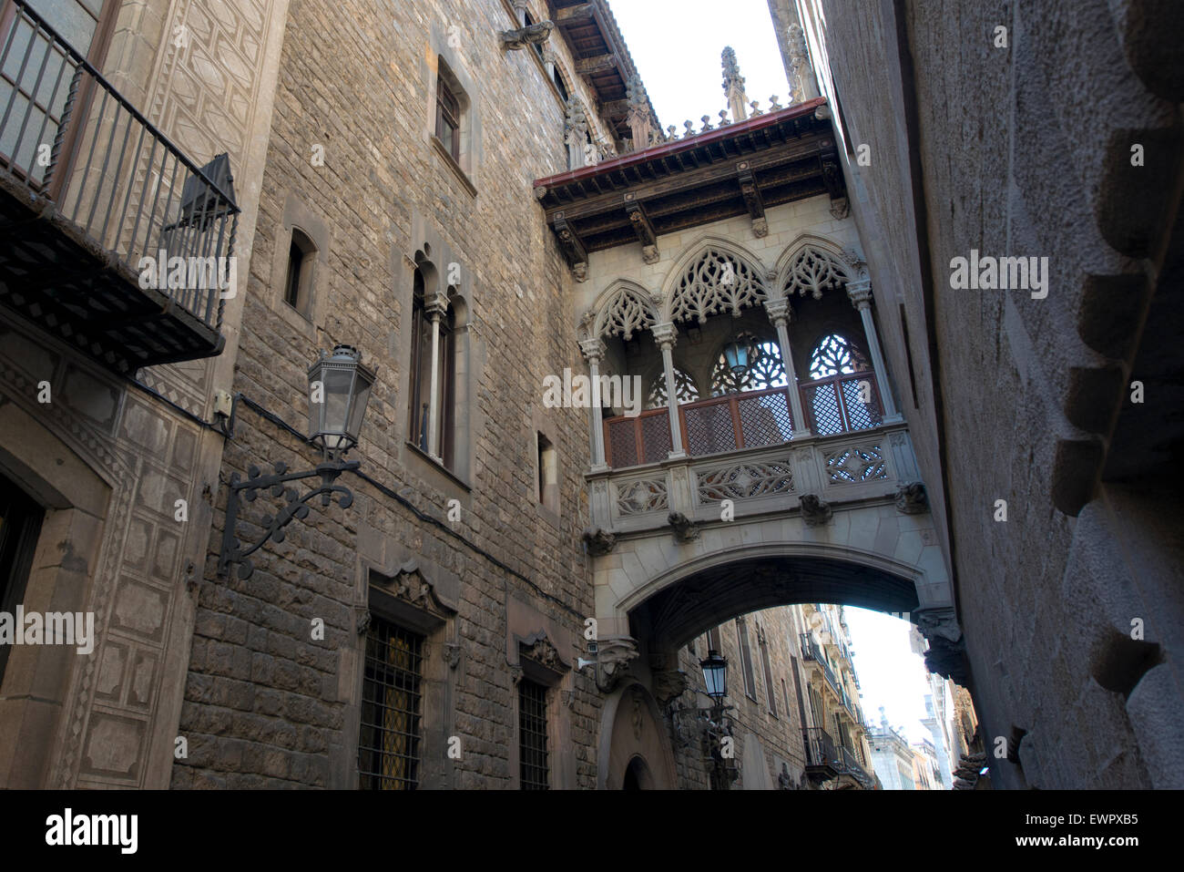 Neogothic bridge at Carrer del Bisbe (Bishop Street) Barcelona, Catalonia, Spain Stock Photo