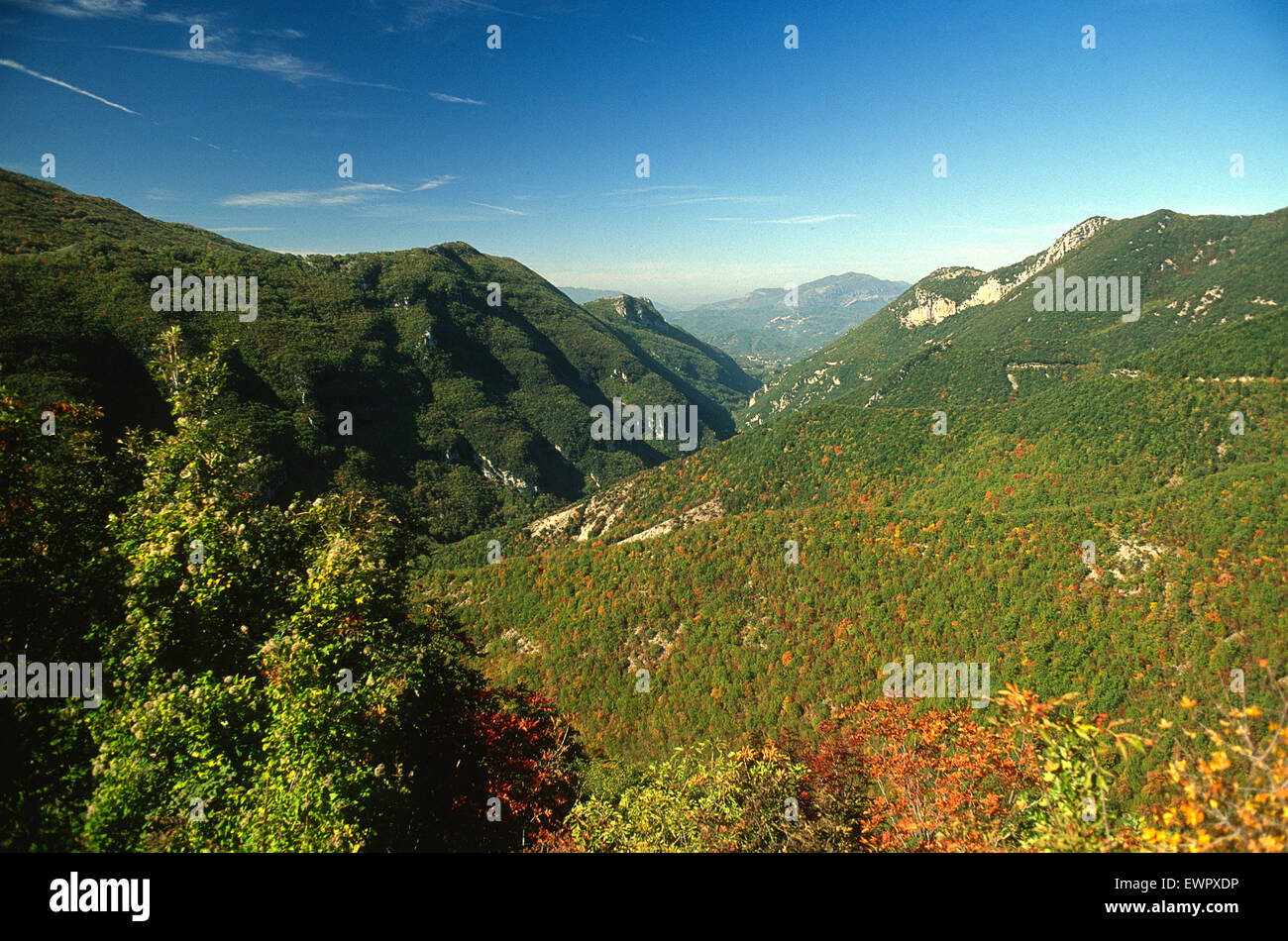 Aniene River Valley near Jenne, Lazio, Italy, Europe Stock Photo