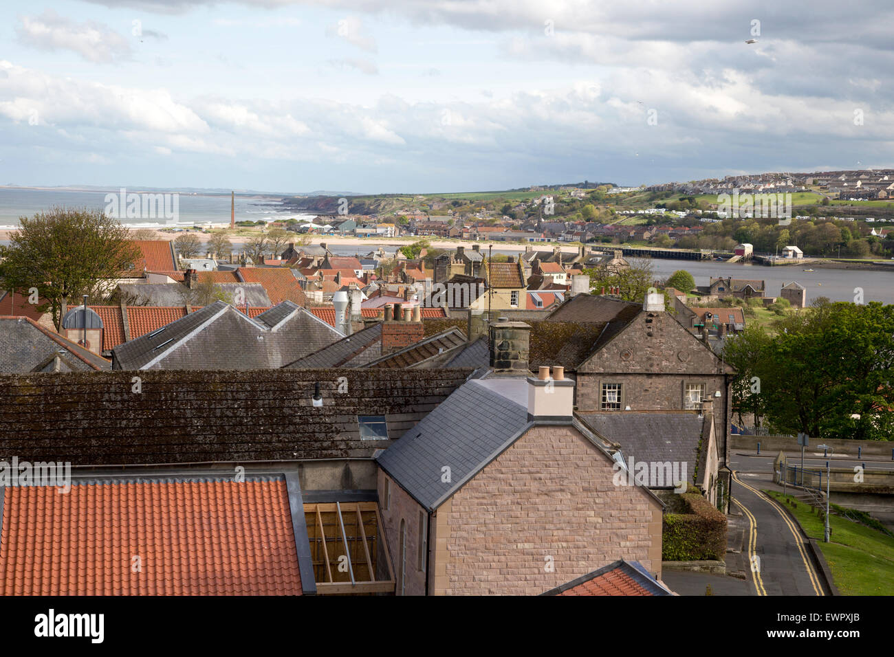 Mouth of River Tweed, rooftops, Berwick-upon-Tweed, Northumberland, England, UK Stock Photo