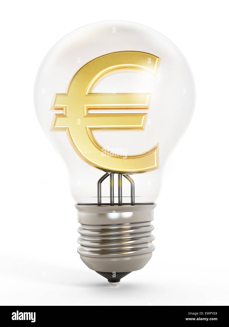 Euro symbol inside the lightbulb isolated on white background Stock Photo