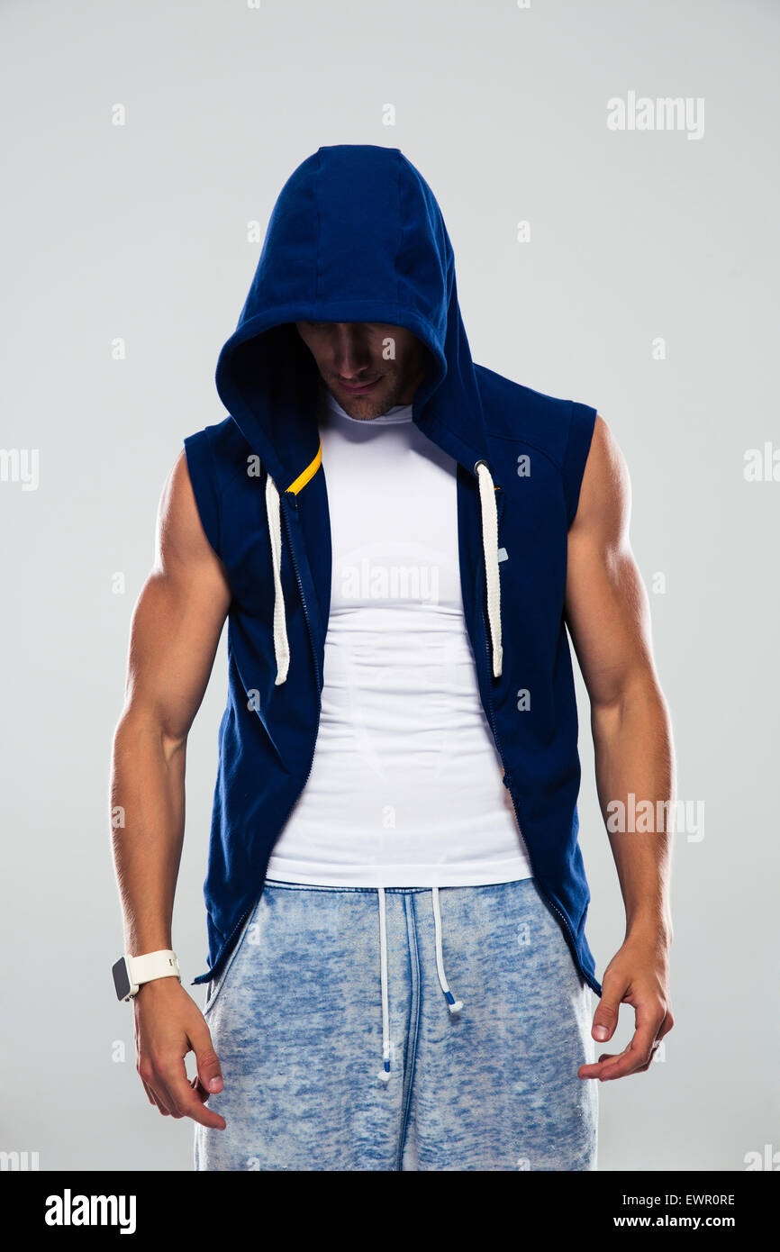Portrait muscular man in hood hi-res stock photography and images - Alamy
