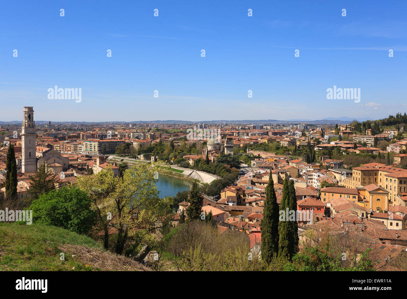 A view of Verona and Adige river from top of a hill, Italy Stock Photo