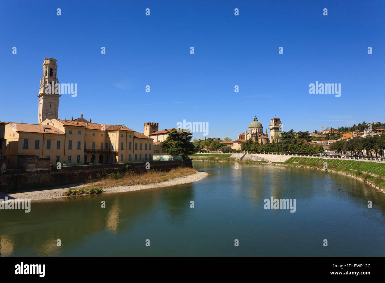 A view of Verona and Adige river from Ponte Pietra, Italy Stock Photo ...