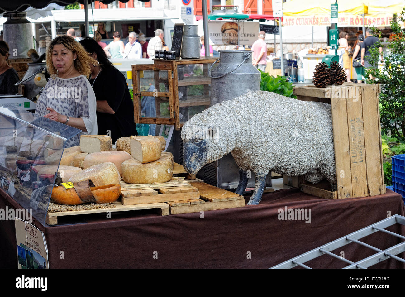 Stand selling artisan cheeses at a local market in Ciboure (Ziburu), France. Stock Photo