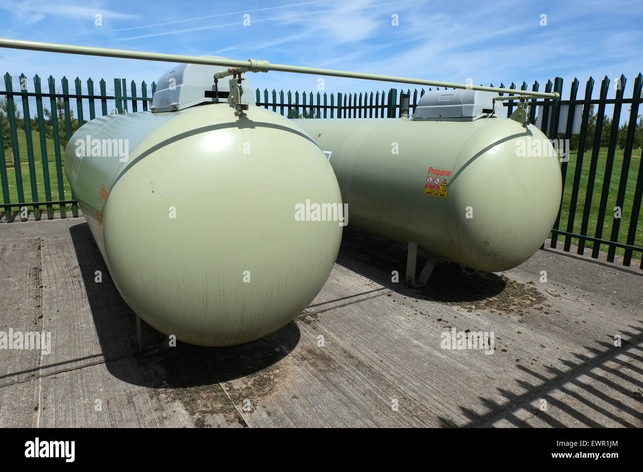 Bulk gas propane tanks for caravan site. Stock Photo