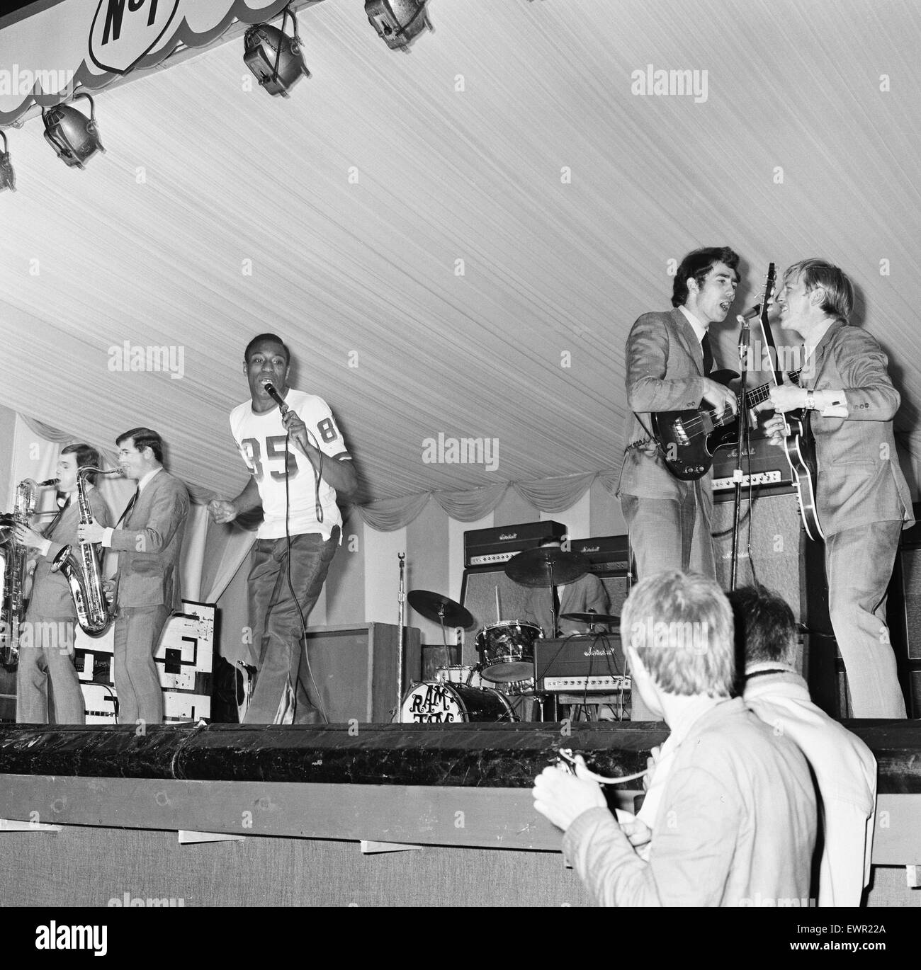 Geno Washington and the Ram Jam Band on stage at the 6th National Jazz and  Blues Festival held at Windsor racecourse. 29th July 1966 Stock Photo -  Alamy
