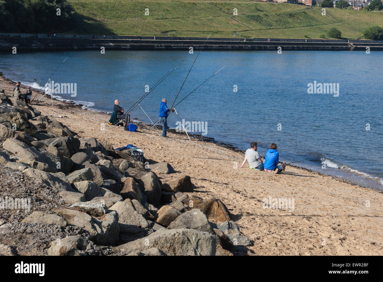 Anglers on the beach at North Shields, on the River Tyne, Newcastle
