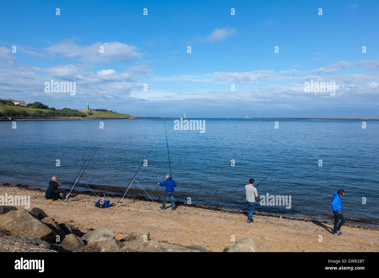 Anglers on the beach at North Shields, on the River Tyne, Newcastle