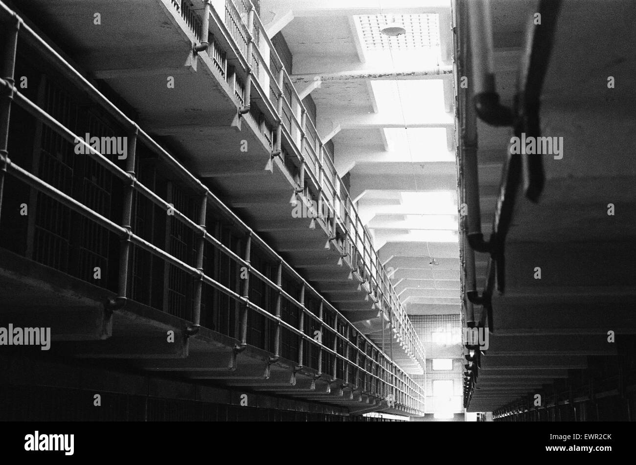 Interior of a cell block in Alcatraz prison, San Francisco Bay. September 1979 The prison was originally built by the US Army in 1910 and handed over to the United States Department of Justice on October 12, 1933 as a high security prison. Given the locat Stock Photo