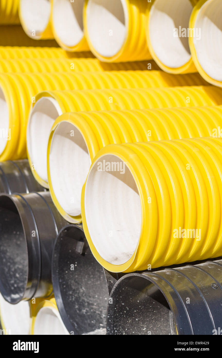 Closeup on corrugated PVC pipes Stock Photo Alamy