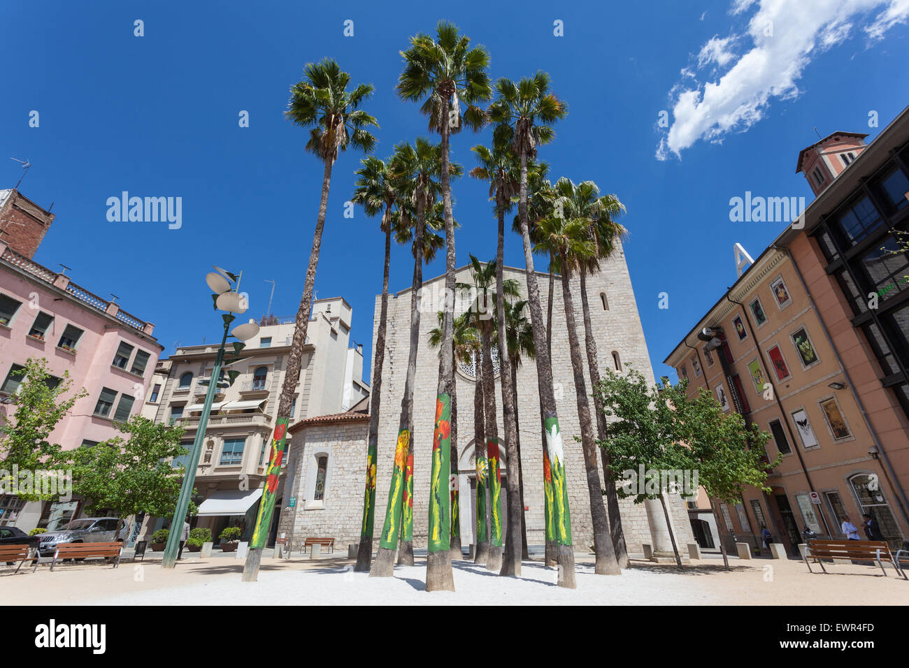 Palm trees in the old town of Girona, Catalonia, Spain Stock Photo
