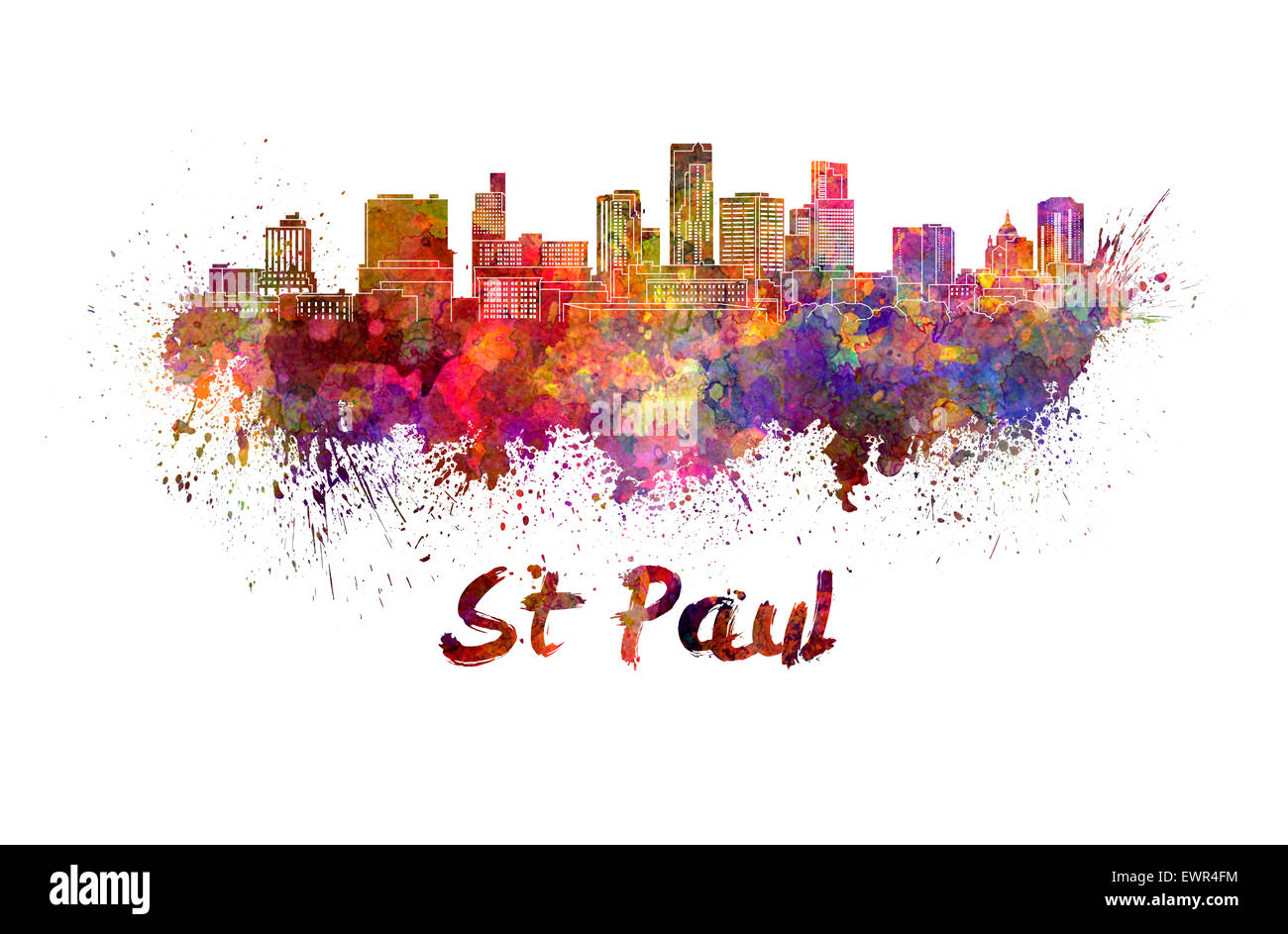 St Paul skyline in watercolor splatters with clipping path Stock Photo