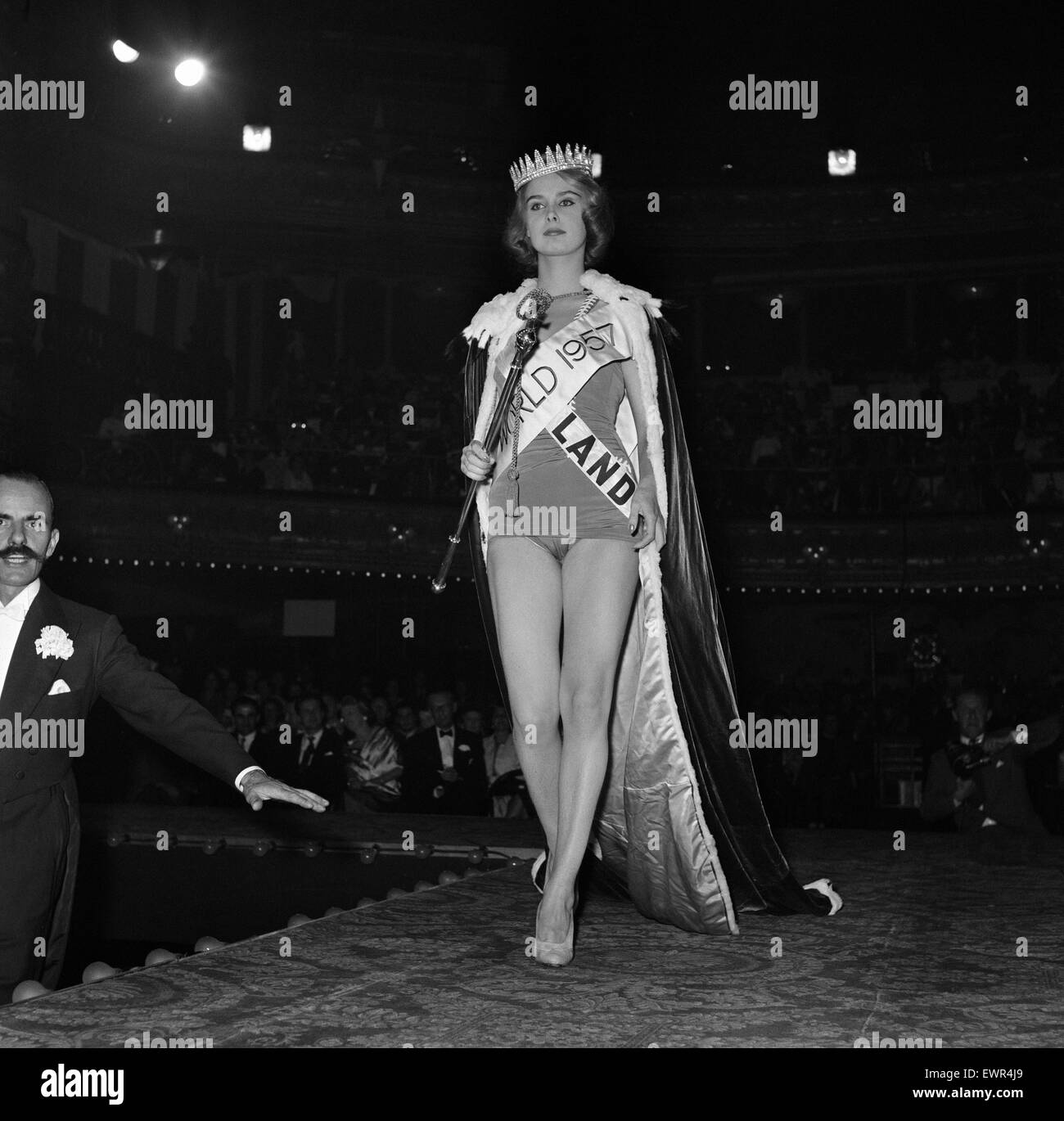 18-year-old Marita Lindahl of Finland is awarded the title of MIss World 1957 at the Lyceum Ballroom. 14th October 1957. Stock Photo