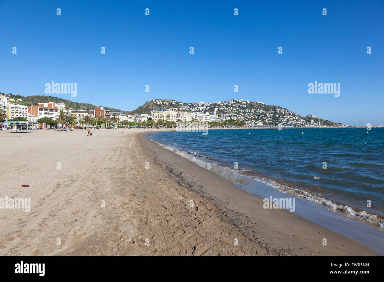 Beach in the mediterranean coast of town Roses, Catalonia, Spain Stock Photo