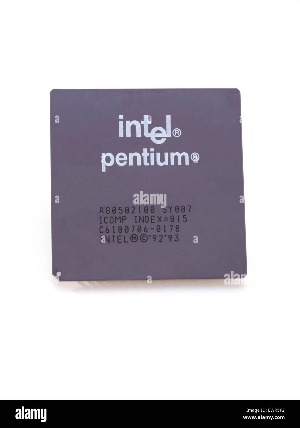 Intel Pentium 100mhz cpu chip microprocessor  A80502100 1994 P54C Stock Photo