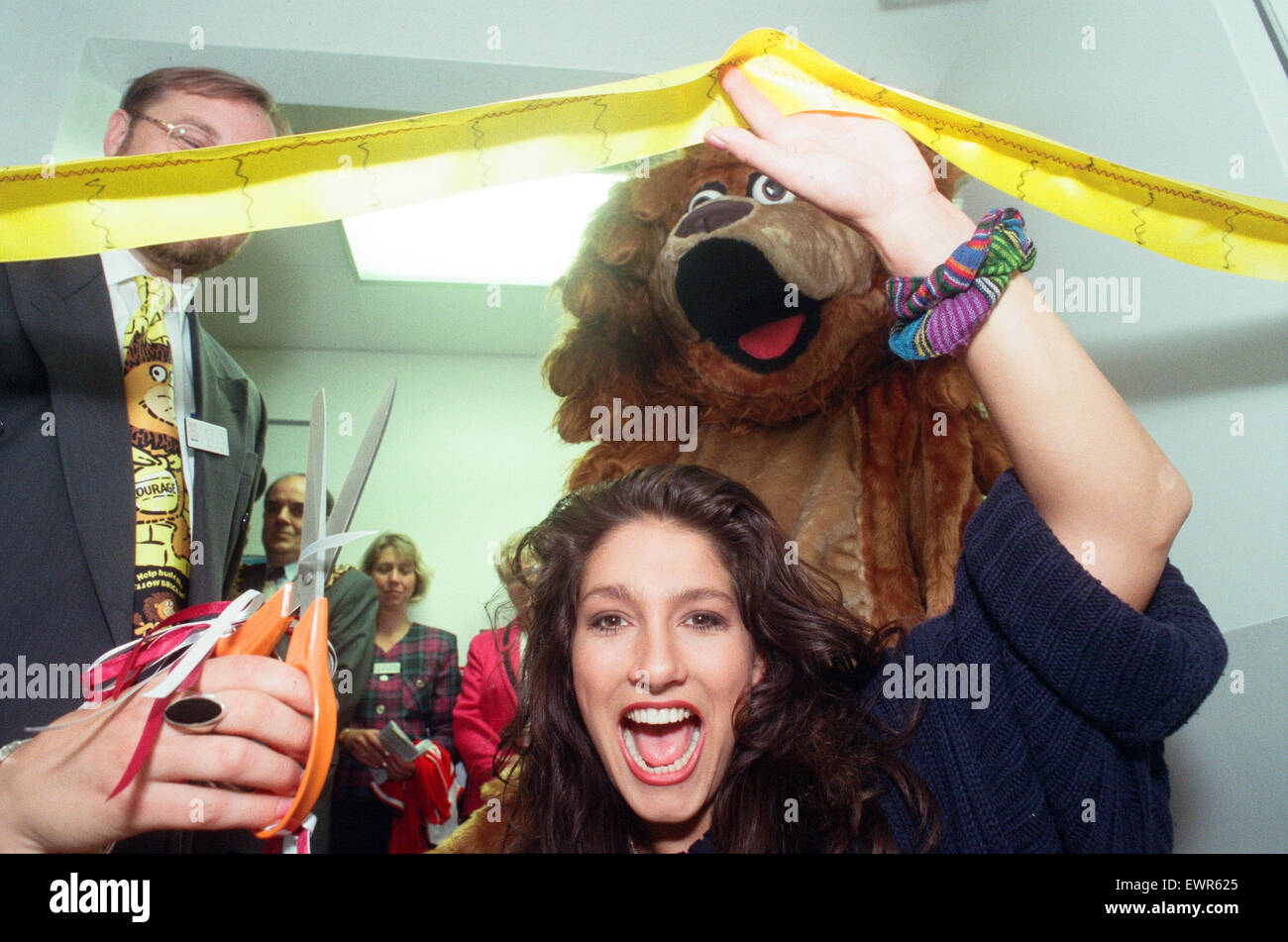 The Loco Lion appeal was launched at North Tees Hospital by Gladiator Diane Youdale (Jet). Diane cuts the ribbon to open the new kids ward. 8th September 1995. Stock Photo