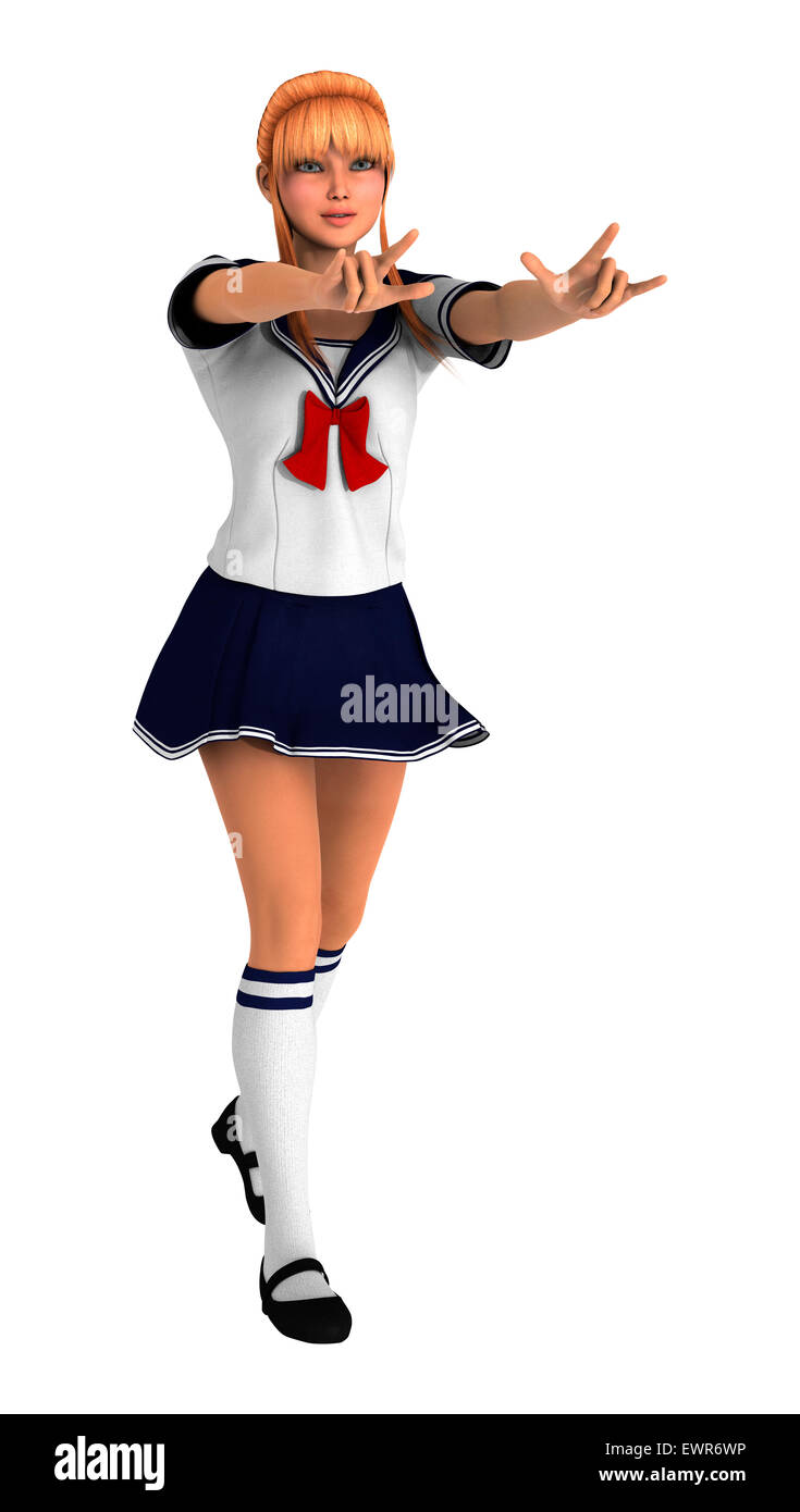 3D digital render of a cute schoolgirl isolated on white background ...