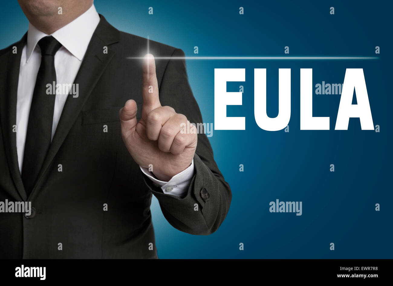 Eula touchscreen is operated by businessman. Stock Photo