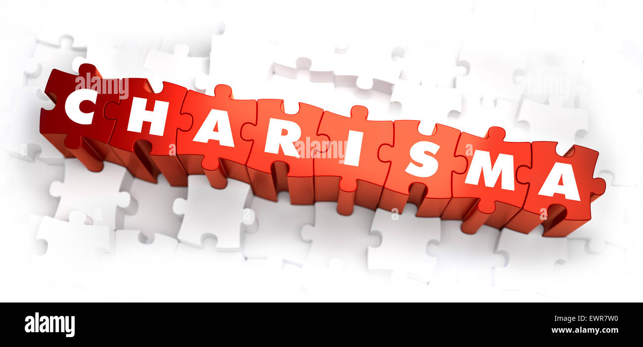 Charisma - White Word on Red Puzzles on White Background. 3D Illustration. Stock Photo