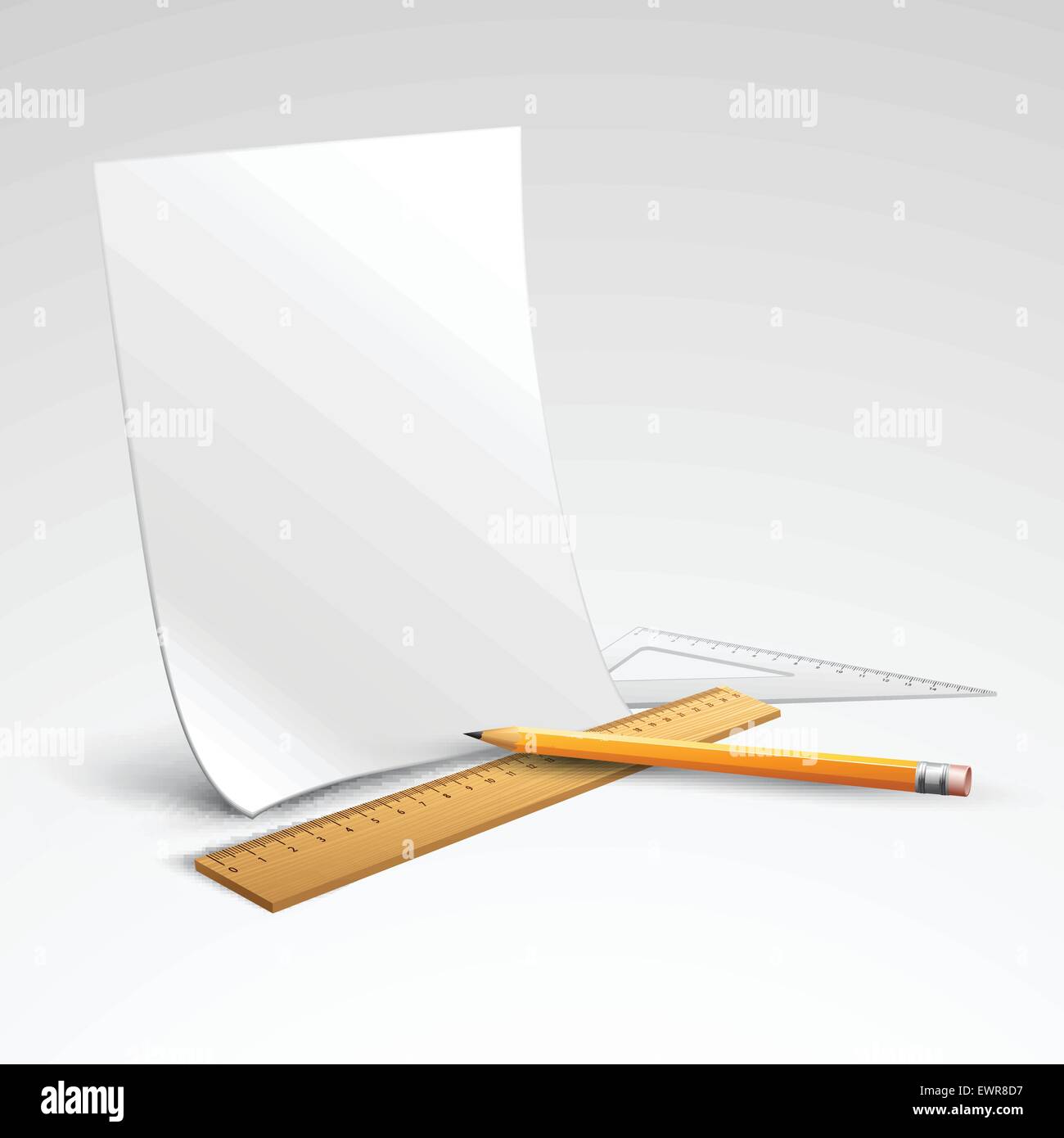 Pencil, ruler and a piece of paper. Vector illustration Stock Vector ...