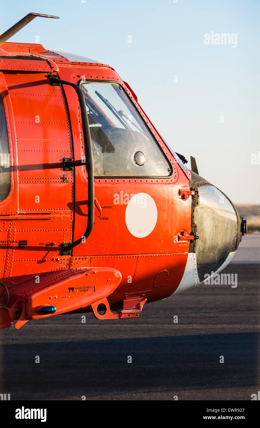 Orange military helicopter at the airport closeup Stock Photo Alamy