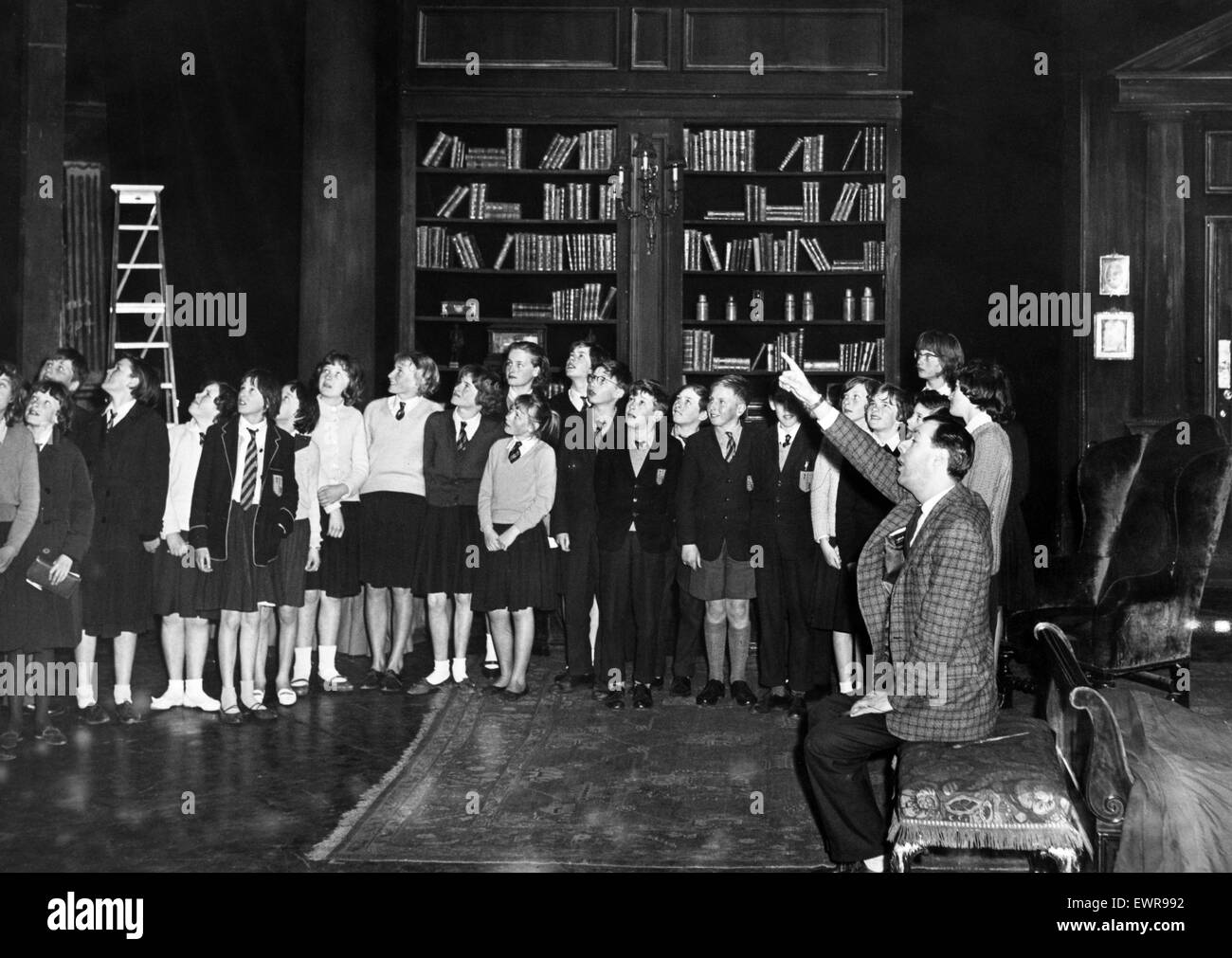 Children from Newbold Grange High School, Rugby, get an actors view of the auditorium during a visit to the Belgrade Theatre, Coventry, 2nd May 1963. They heard a talk on the theatre and were shown round by David Forder, assistant to the director, seen he Stock Photo