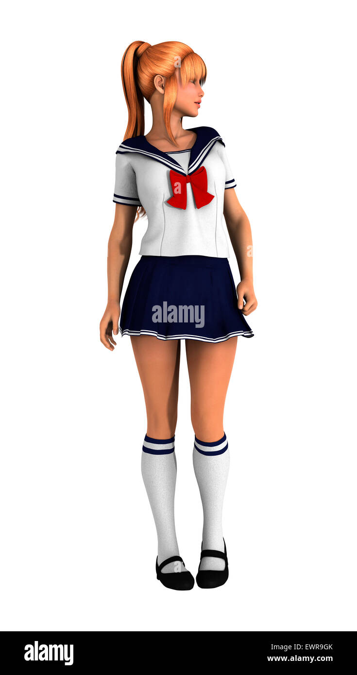 3D digital render of a cute schoolgirl isolated on white background ...