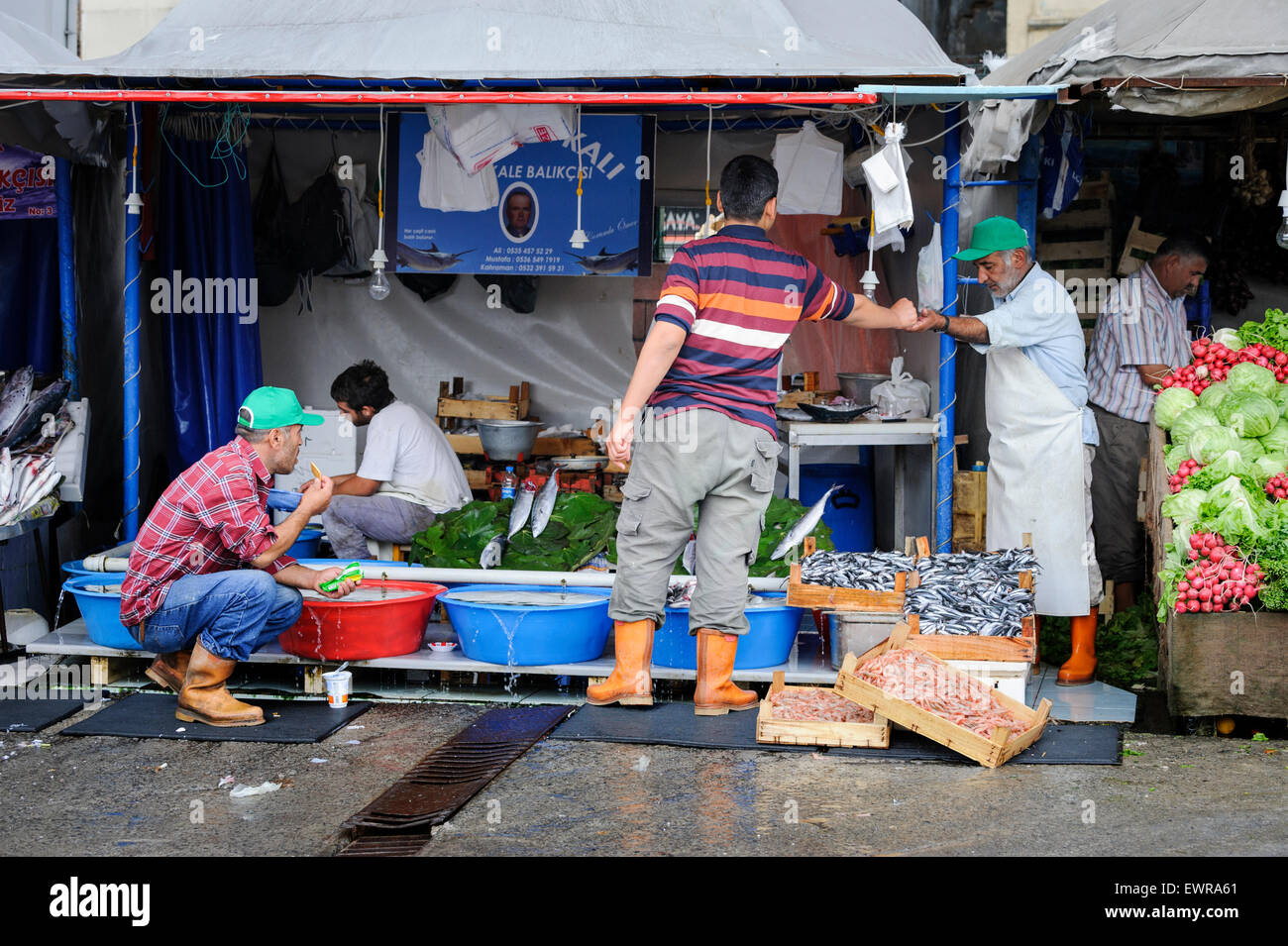 Fresh fish for sale in Istanbul's Galatasaray Fish Market Stock Photo