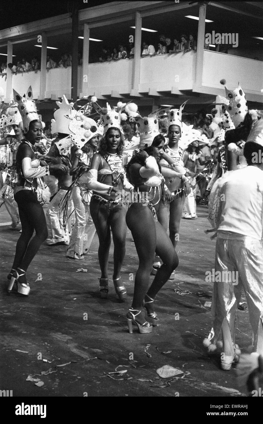 The Carnival held just before Lent  every year in Rio de Janeiro. The Carnival lets  samba schools compete with their sisters samba-schools, this competition is the climax of the whole carnival festival in this city, 5th February 1978 Stock Photo