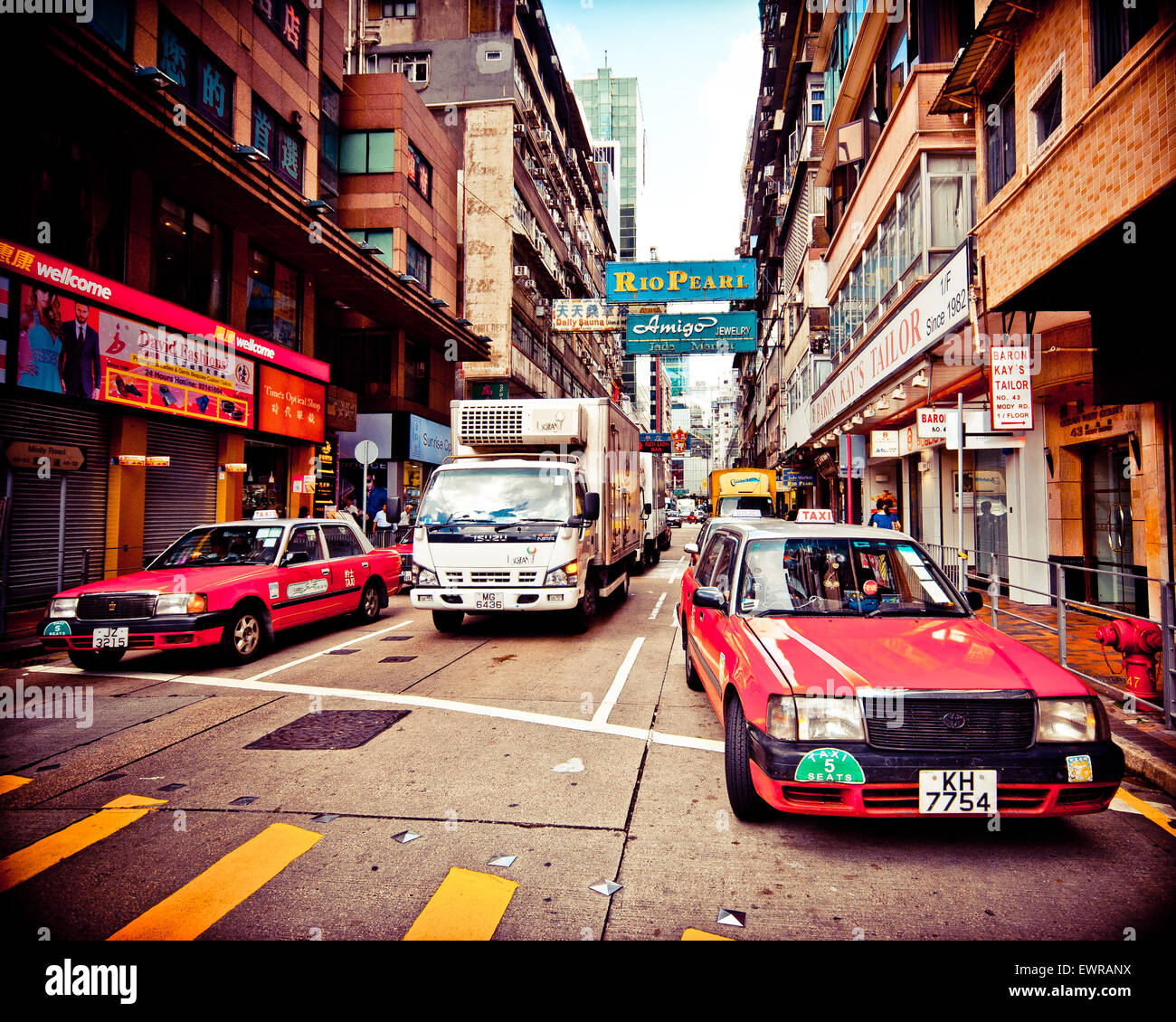 Taxi cars in Hong Kong. Stock Photo