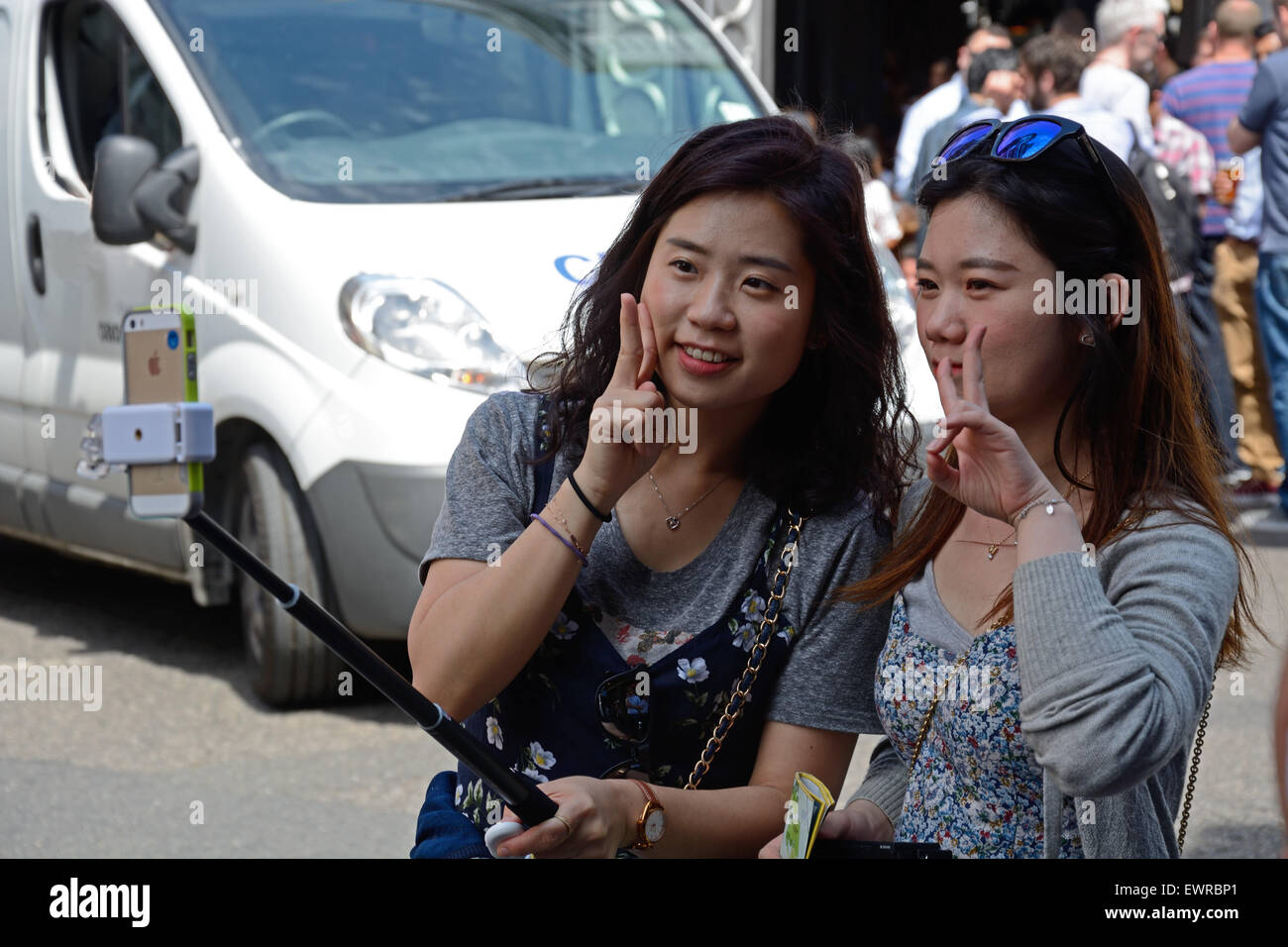 Selfie, two girls., Borough Market, London, England Stock Photo Alamy