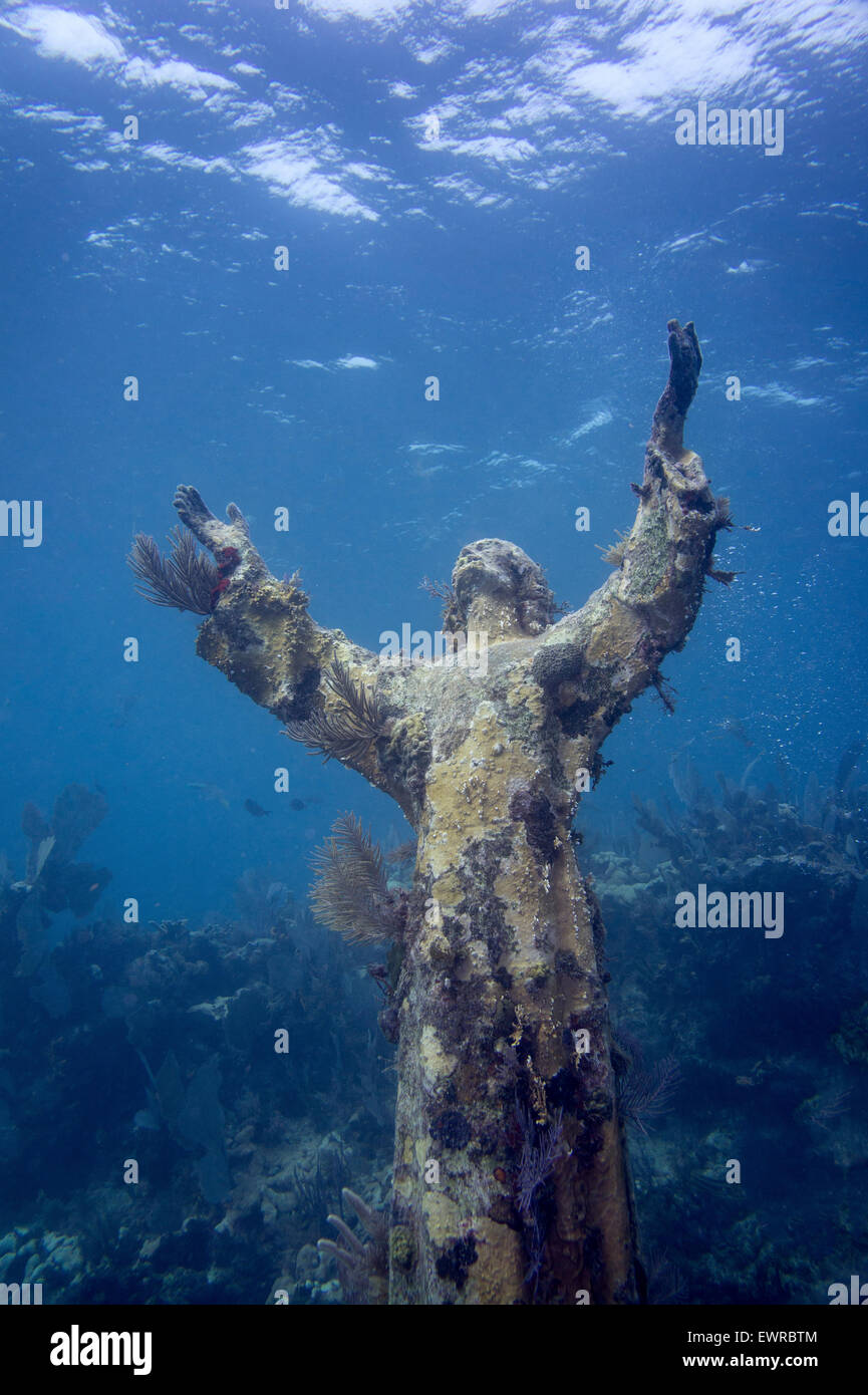 Underwater Statue of Christ of the Abyss, Key Largo, Florida Stock