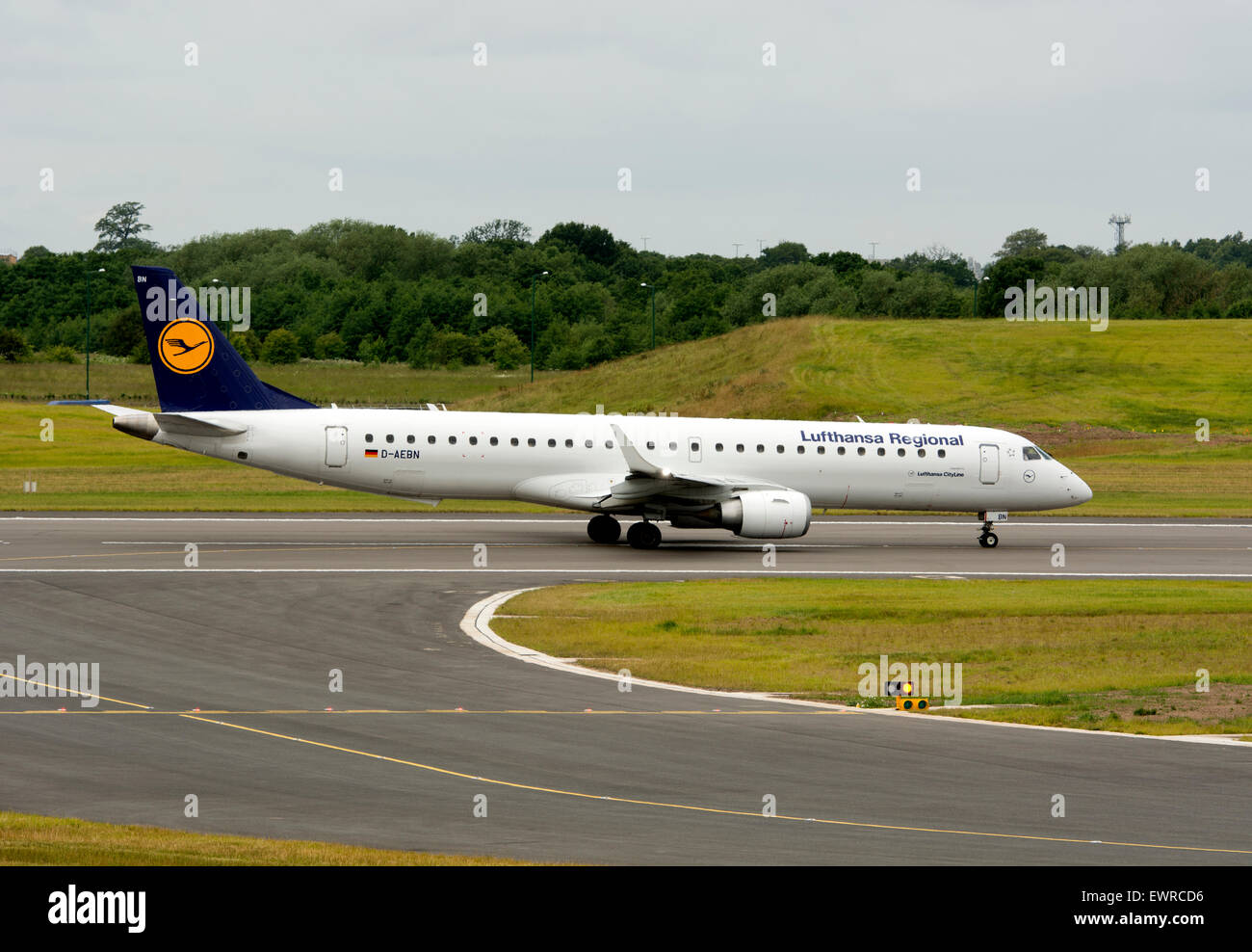 Lufthansa Regional Cityline Embraer ERJ-195 aircraft ready for take off at Birmingham Airport, UK Stock Photo